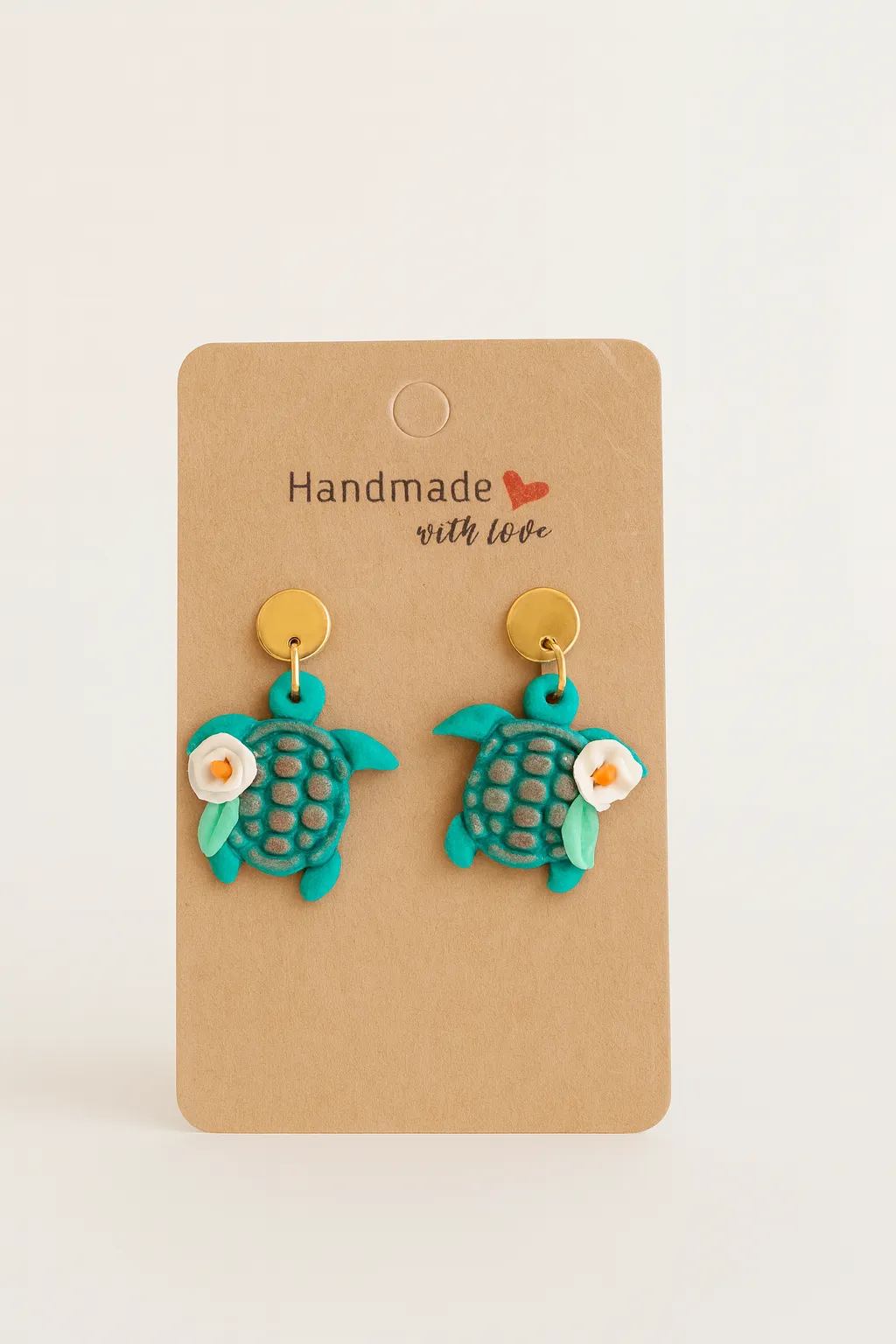 Kaplumbağa Çiçekli Polimer Kil Küpe Sallantılı