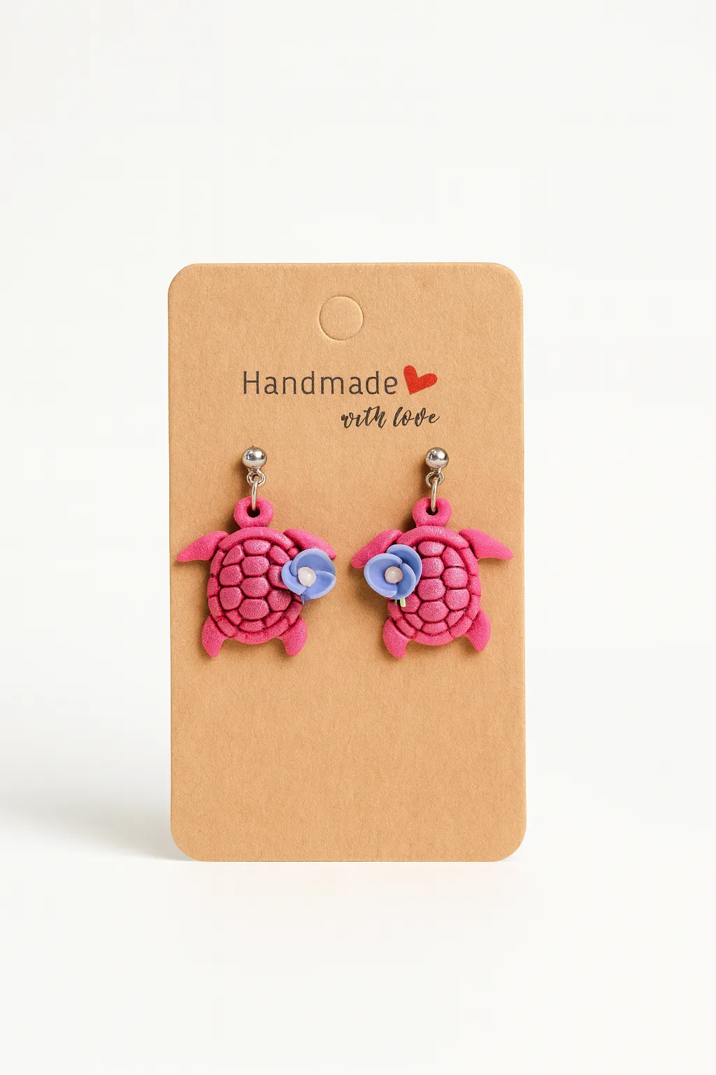 Kaplumbağa Çiçekli Polimer Kil Küpe Sallantılı (Rose)