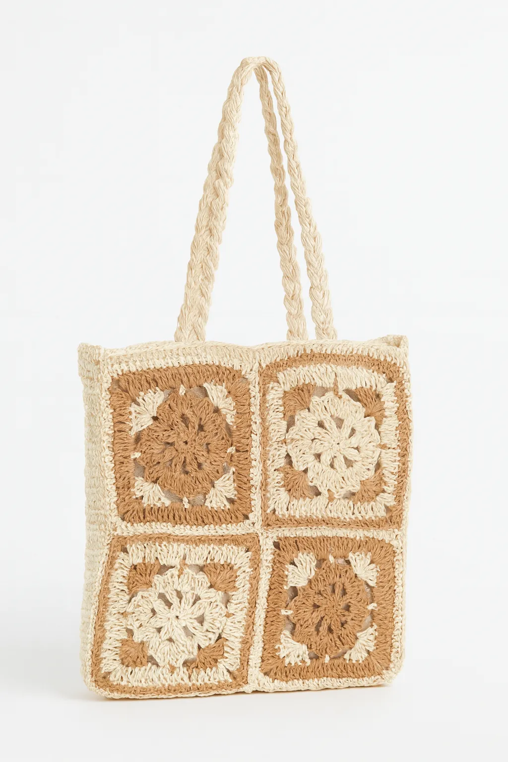 El Yapımı Büyük Motifli Kağıt İp Kol Çantası – Astarlı Örgü Çanta