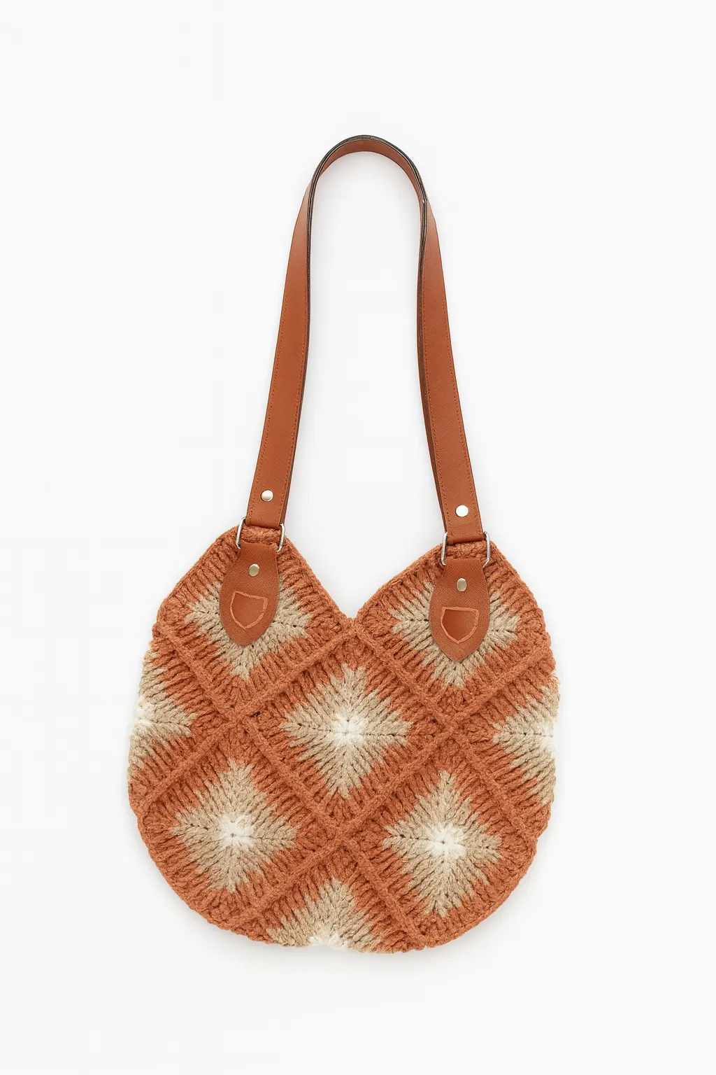 Mozaik Motif El Örgüsü Çanta – Astarlı ve Deri Saplı Tasarım