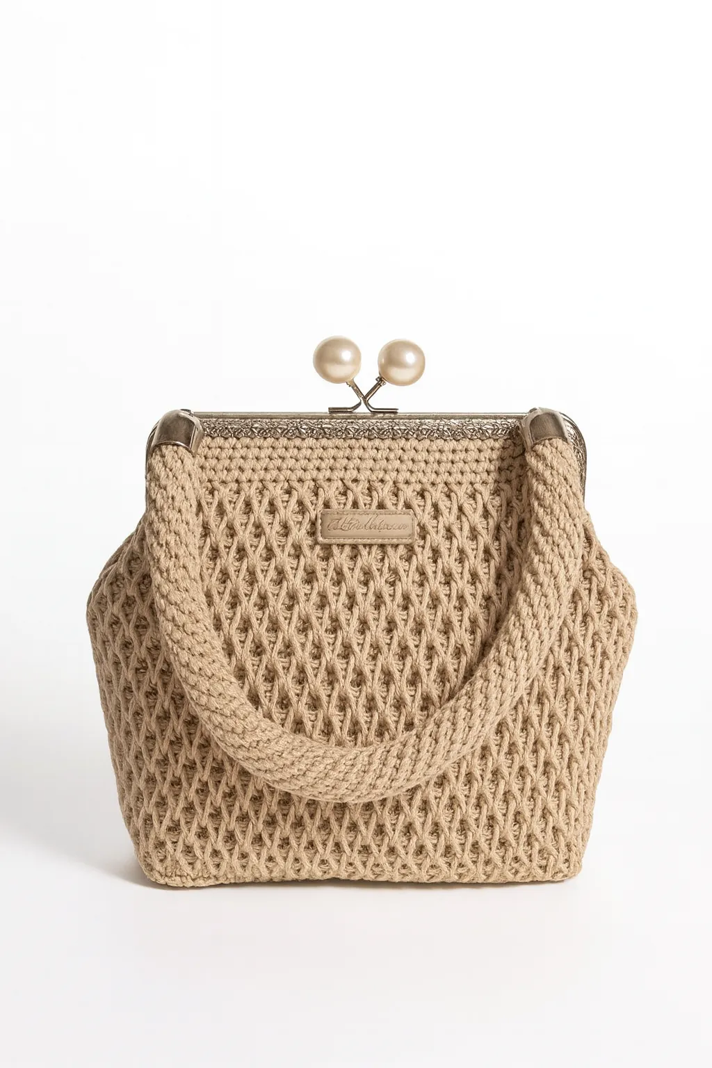 Klipsli Örgü Çanta – 20 cm Polyester Makrome El Yapımı