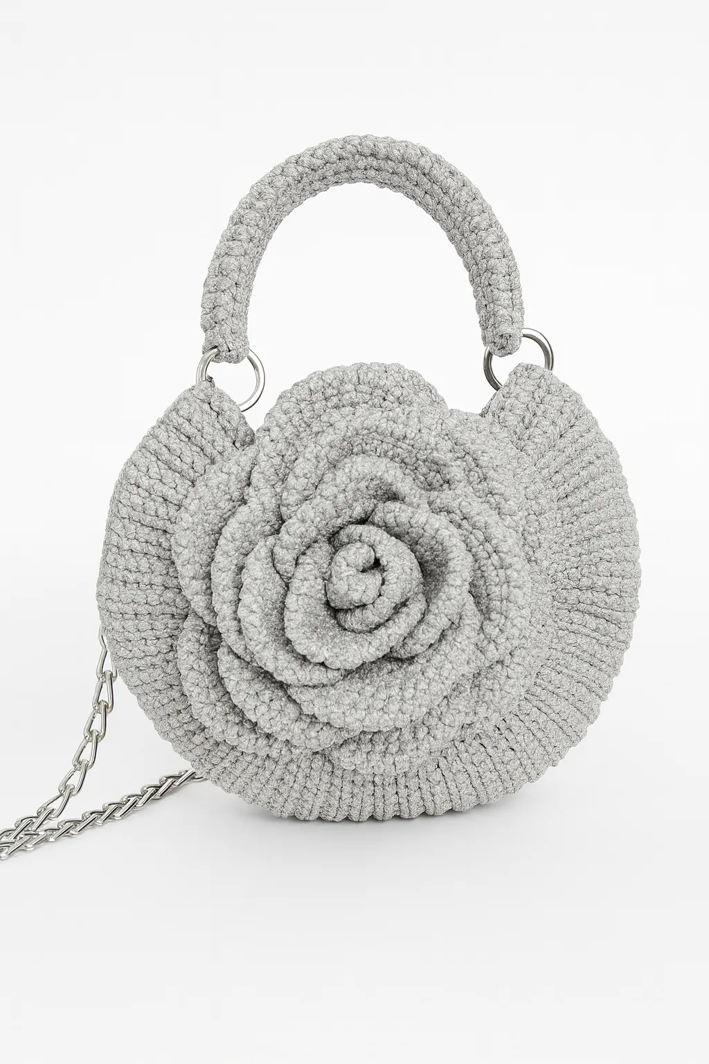 Silver Rose Detailed Evening Bag with Straps