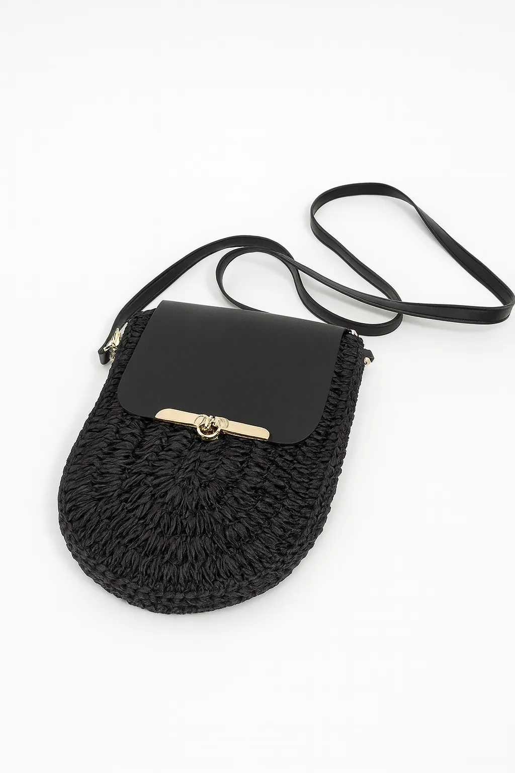 Straw Phone Bag with Leather Cover and Strap