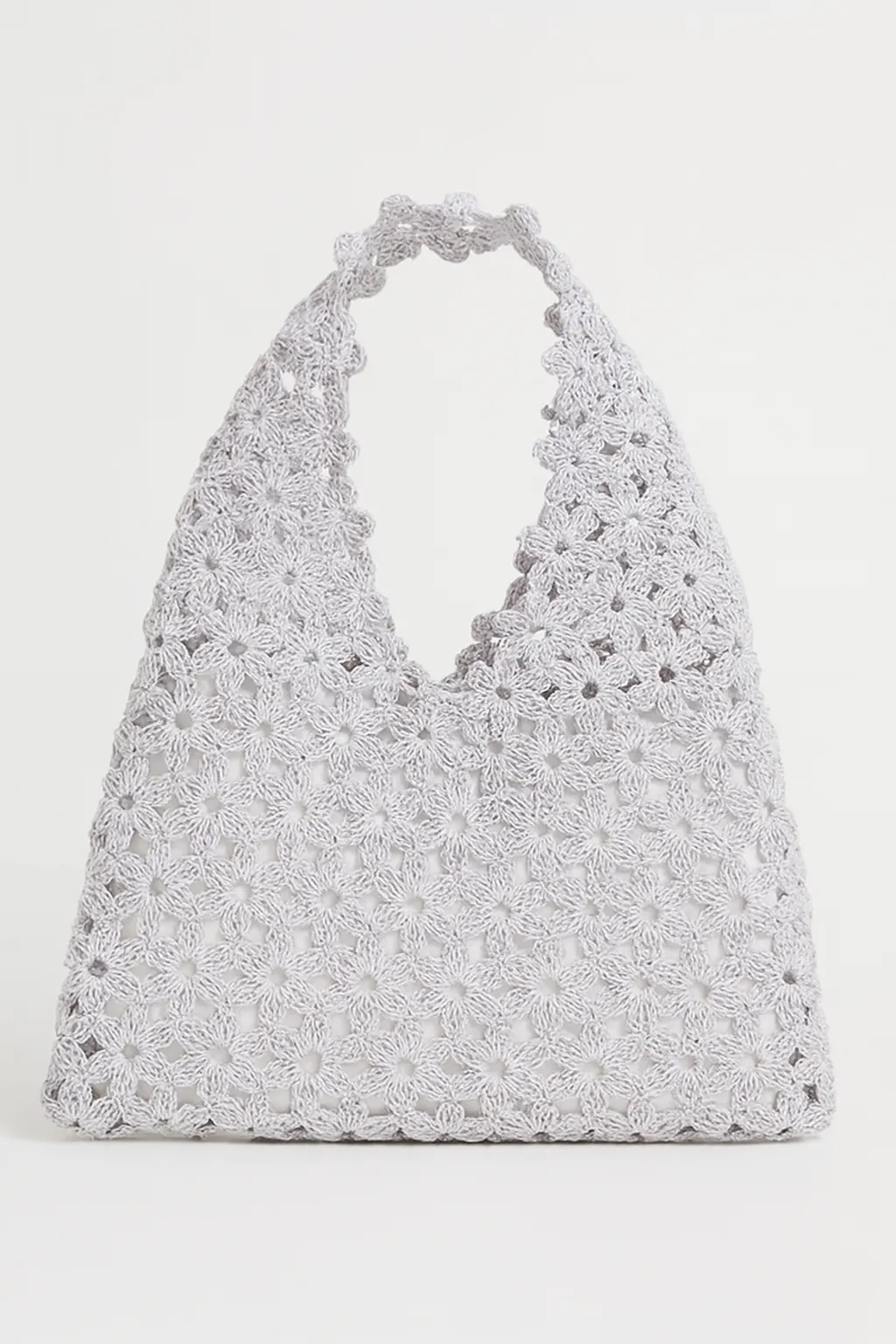 El Yapımı Çiçek Motifli Torba Çanta – Lila Renk, Kağıt İp Örgü Yazlık ve Plaj Çantası