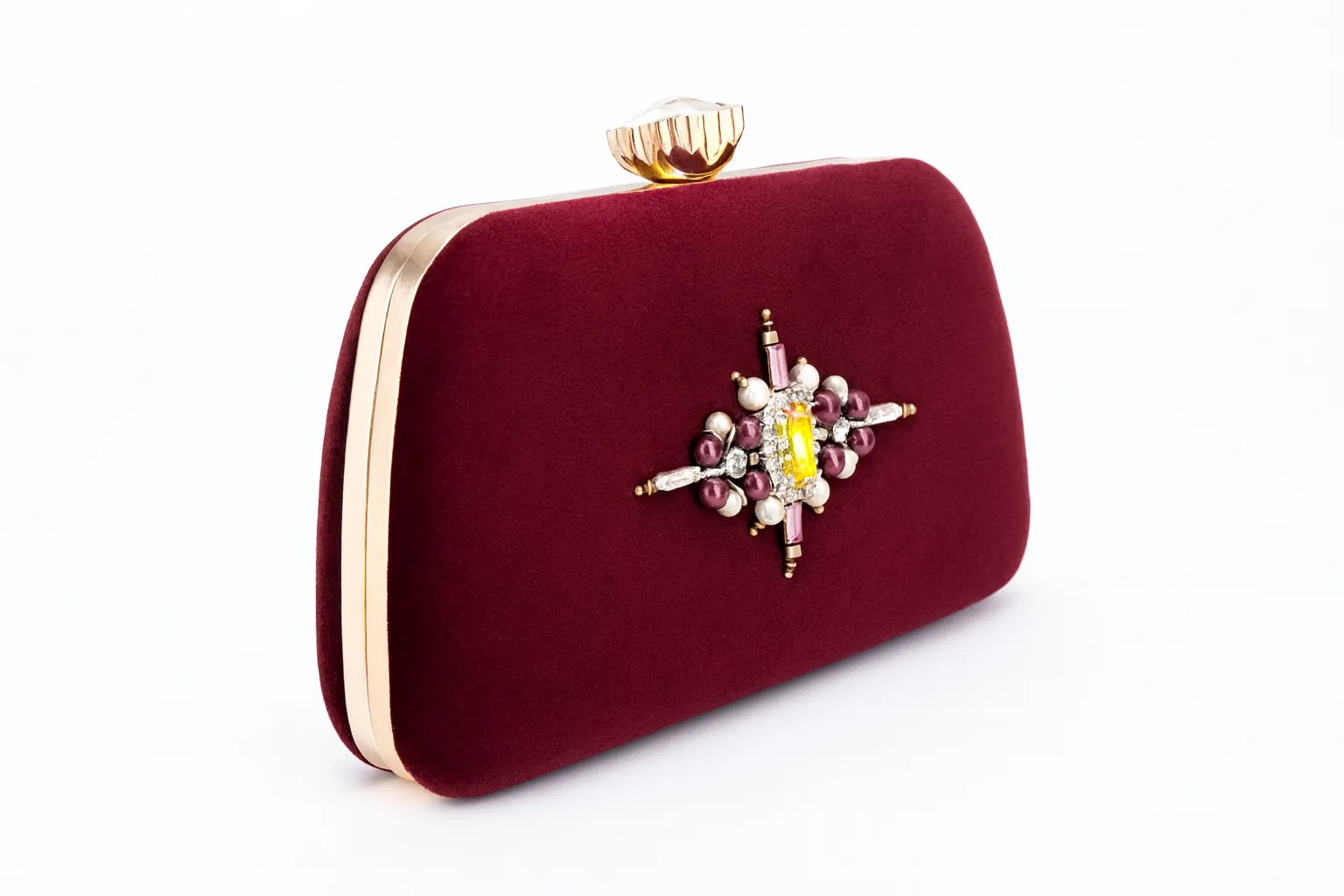 Burgundy Velvet Stone Detailed Bag