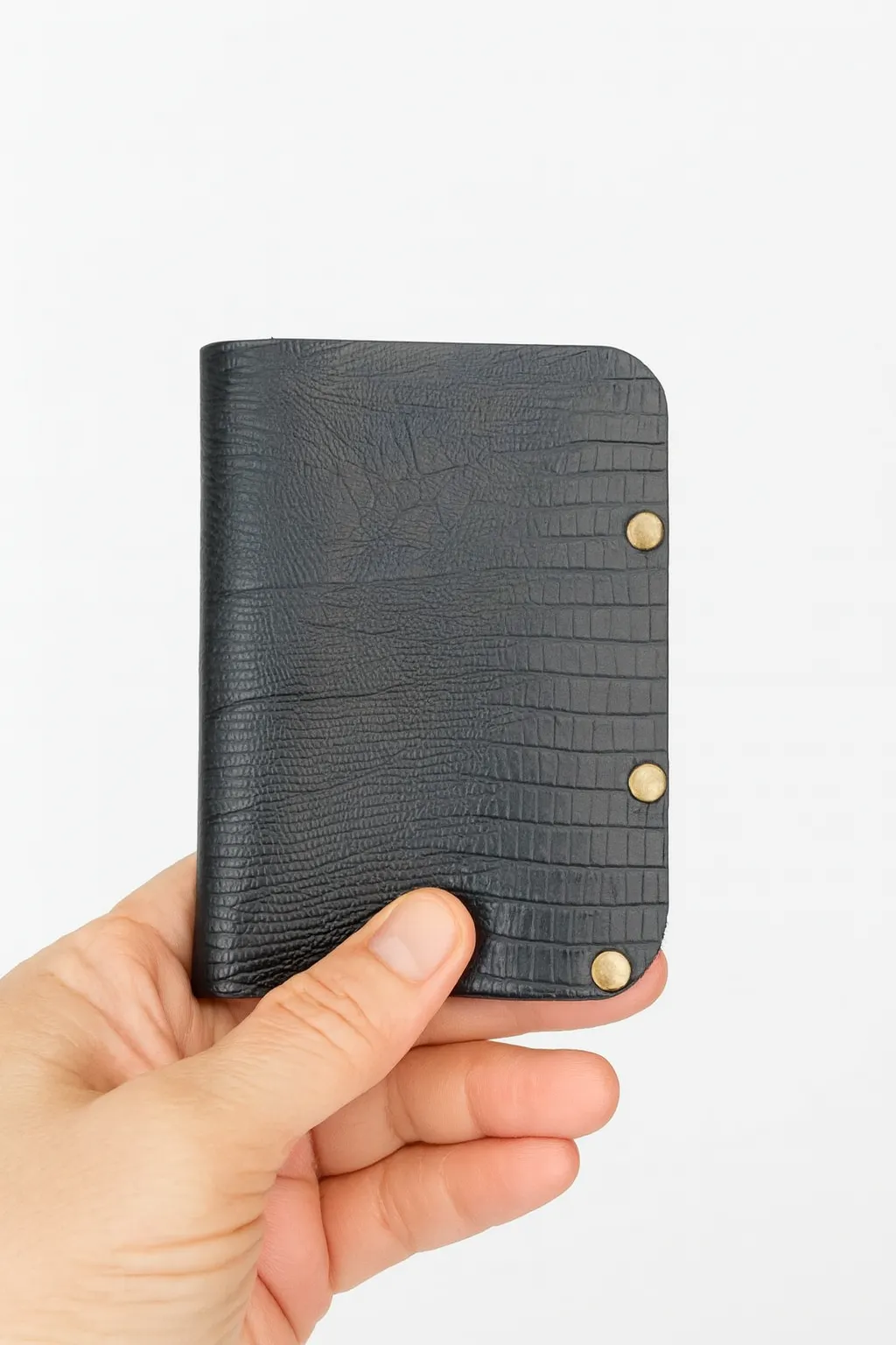 Handmade Leather Card Holder – Black Crocodile Texture & Anthracite Cover Design