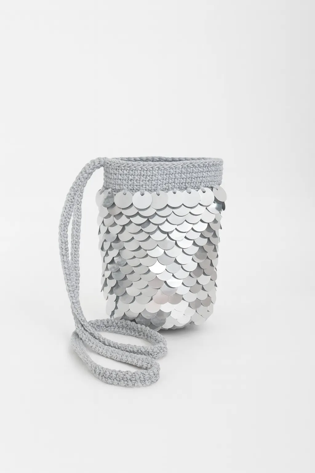 Hand Knitted Sequined Bag in Gray