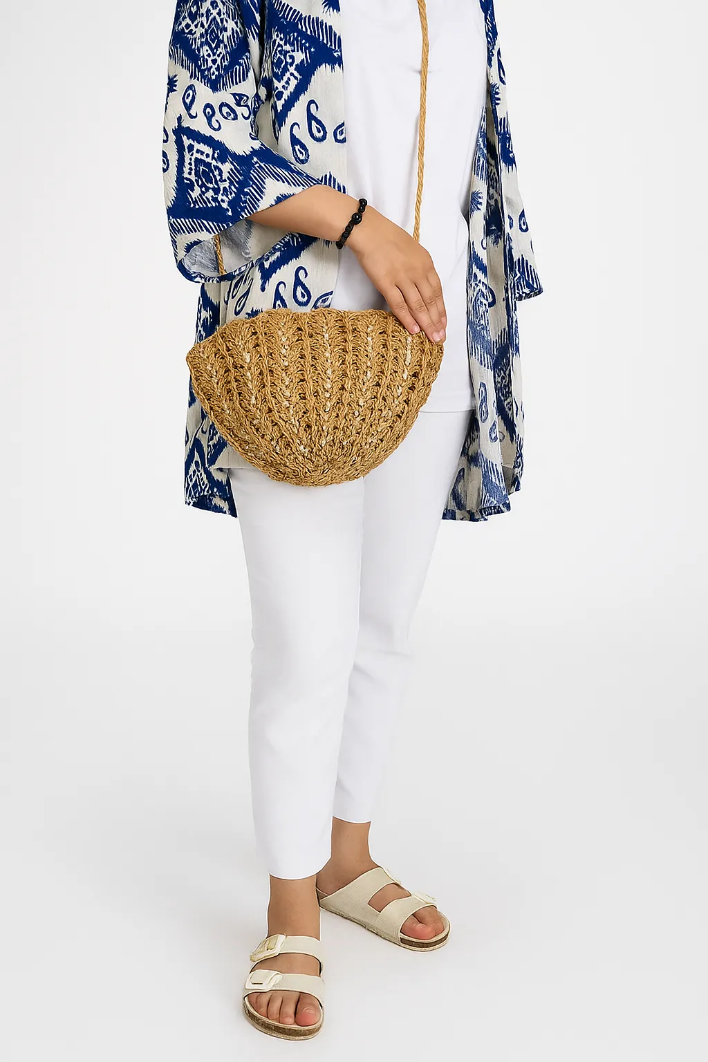 İncili Hasır Midye Çanta Yazlık Zarafet ve Doğal Şıklık Bir Arada