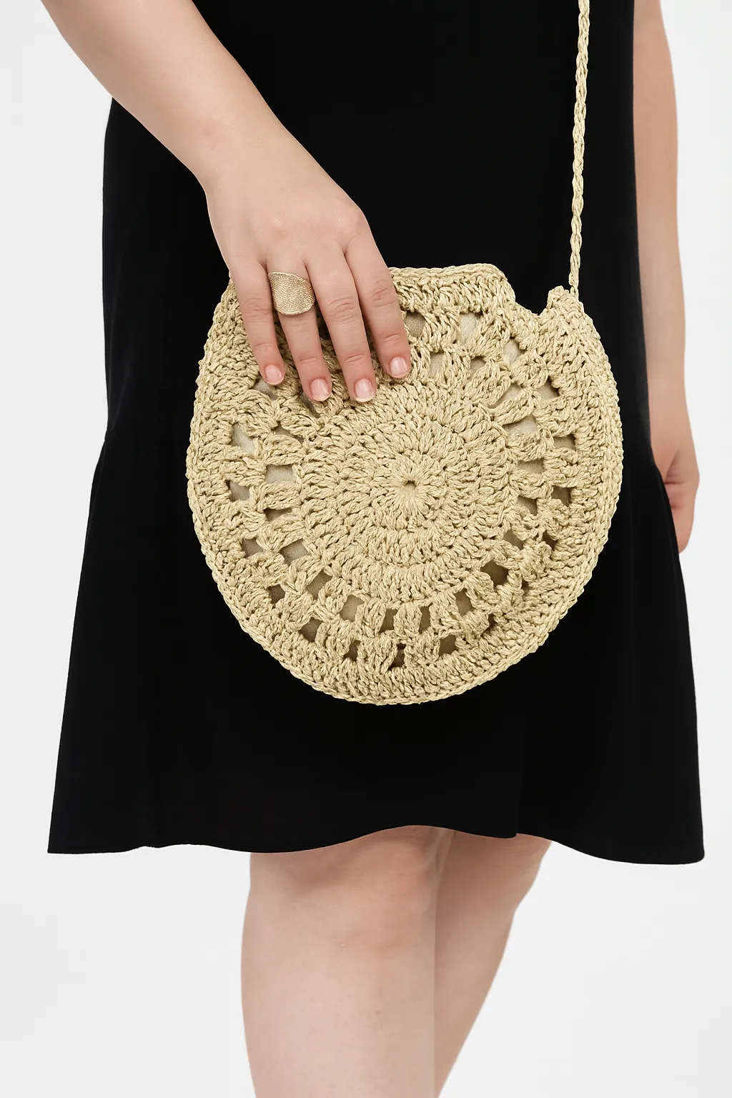 Round Beige Knitted Bag Stylish and Lightweight Design for Summer Beach Style
