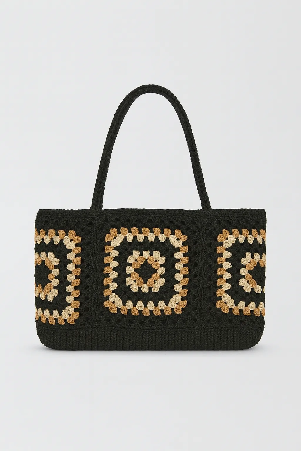 Square Motif Paper Rope Shoulder Bag