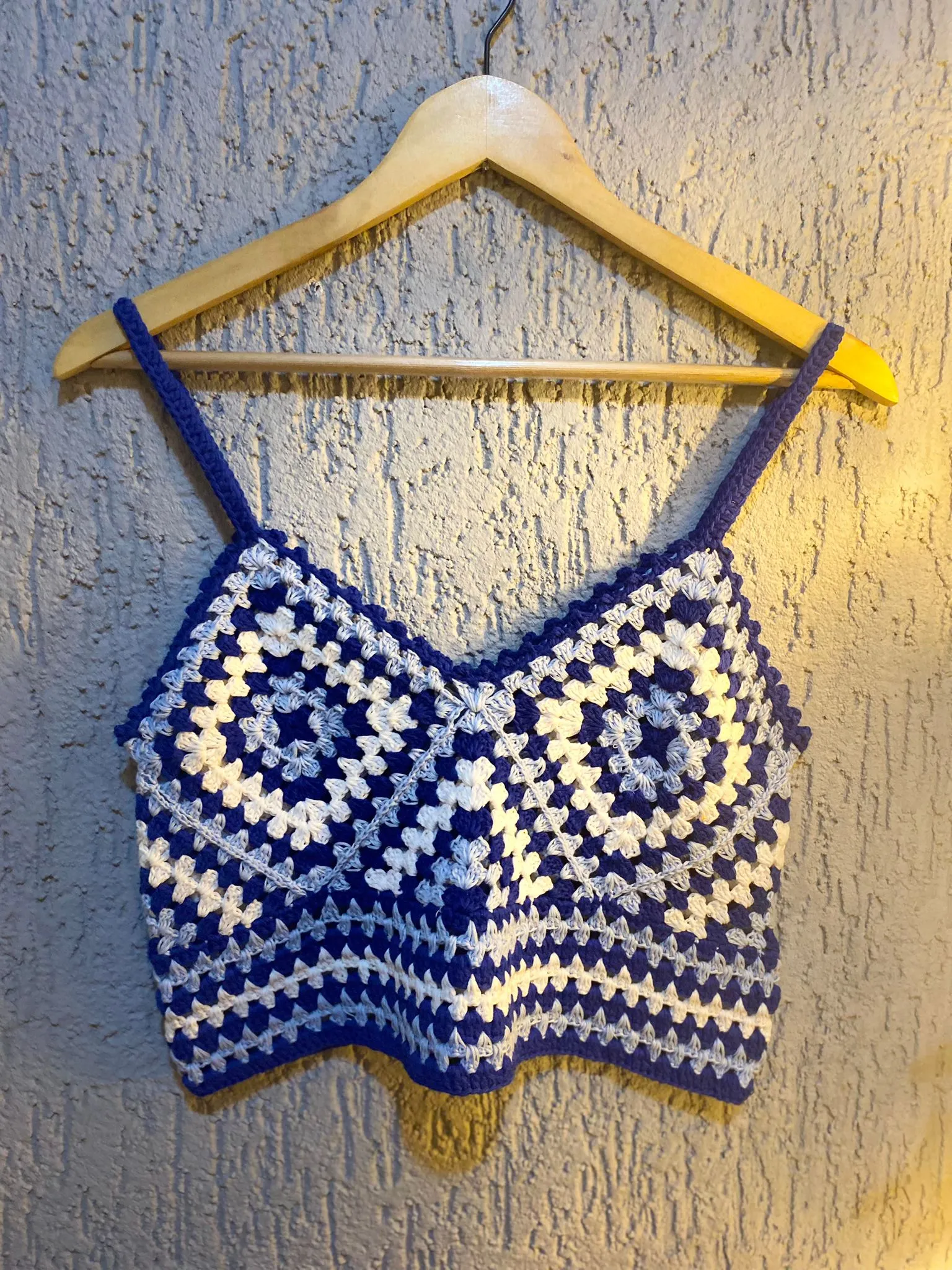 Mavi Beyaz Desenli Örme Büstiyer