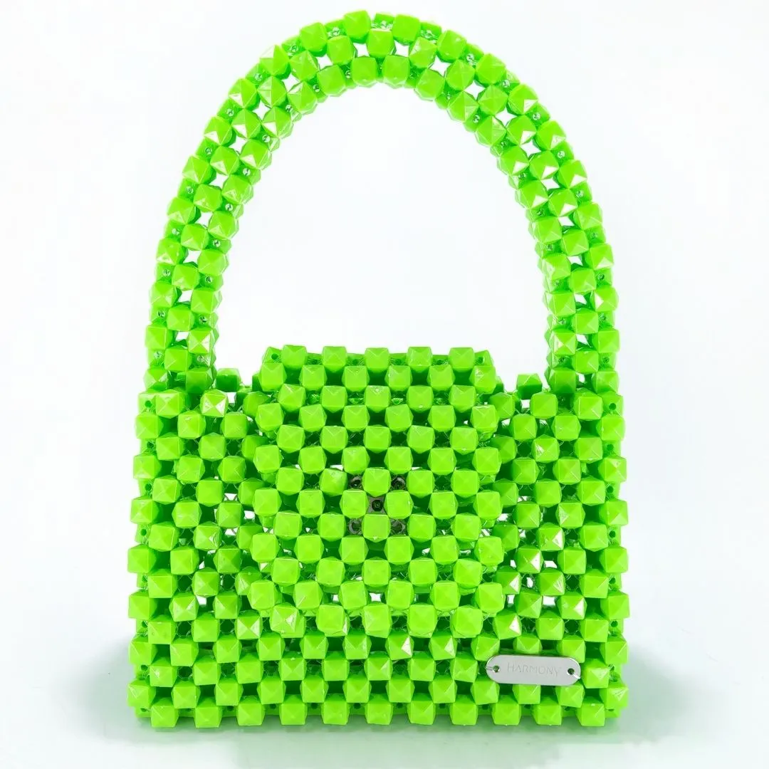 Yeşil Renk Piramit Model Boncuk Çanta