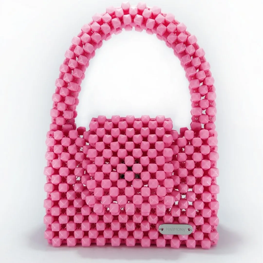 Pembe Piramit Model Boncuk Çanta