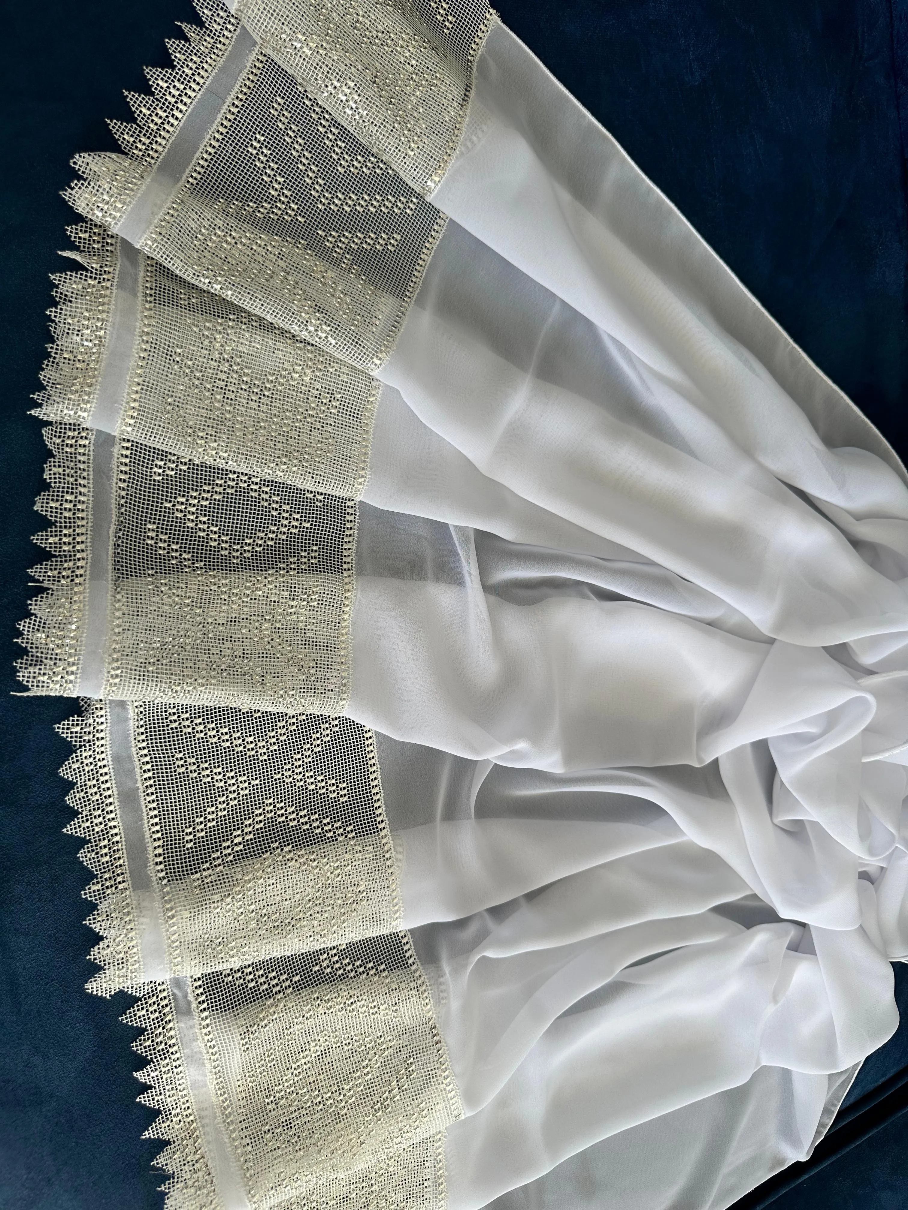 Gümüş Tel İşlemeli Şifon Mevlüt Başörtüsü