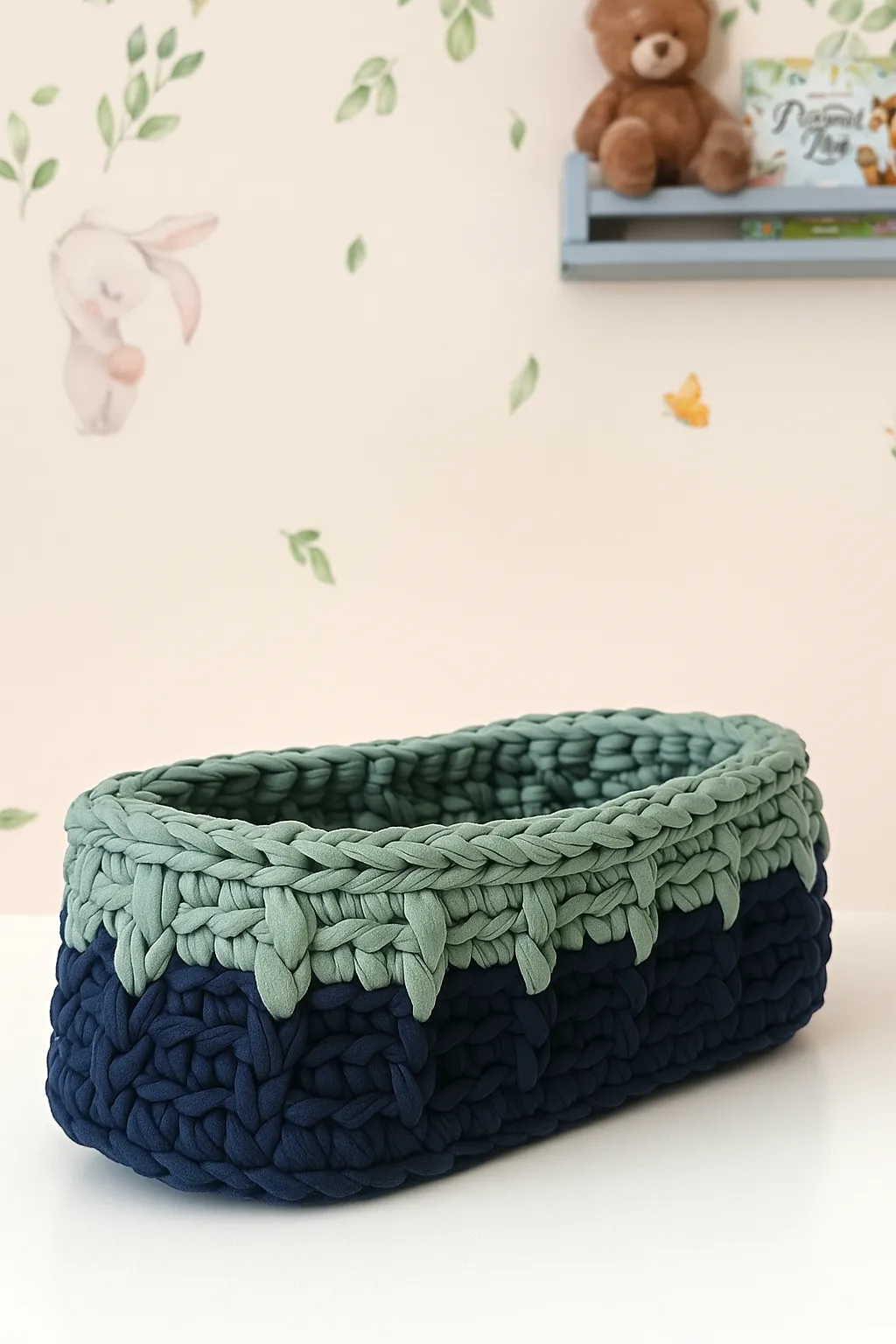 Dekoratif Oval Sepet – Penye İpten El Örgüsü Organizer