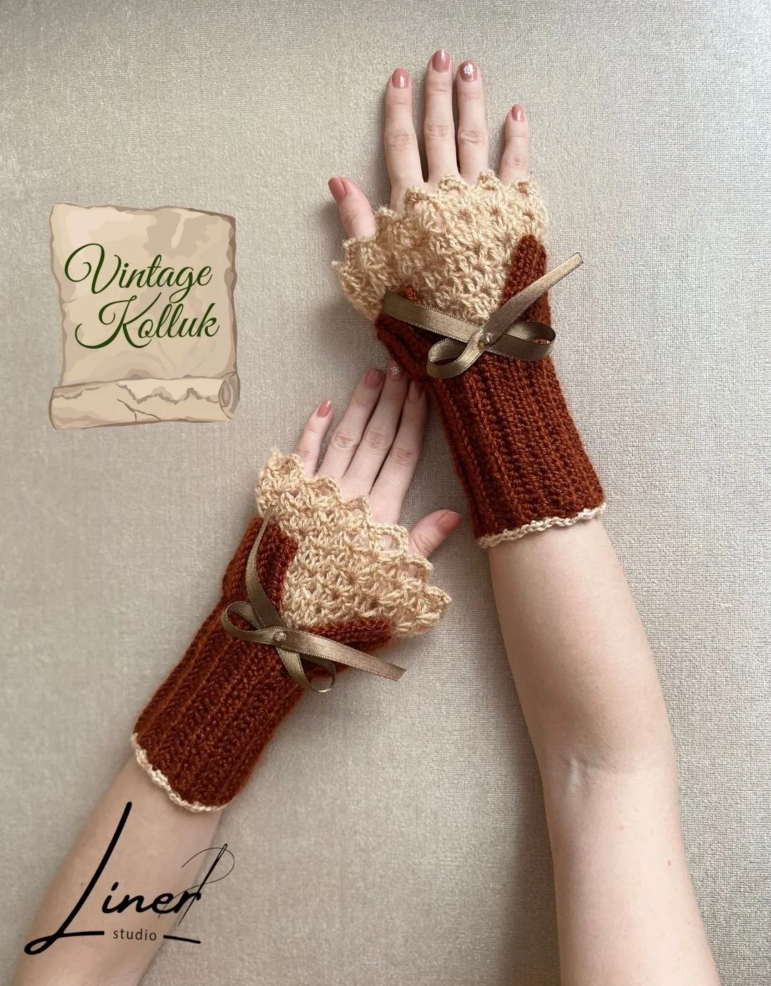 Liner Sepya Vintage Kolluk/Eldiven-El Yapımı