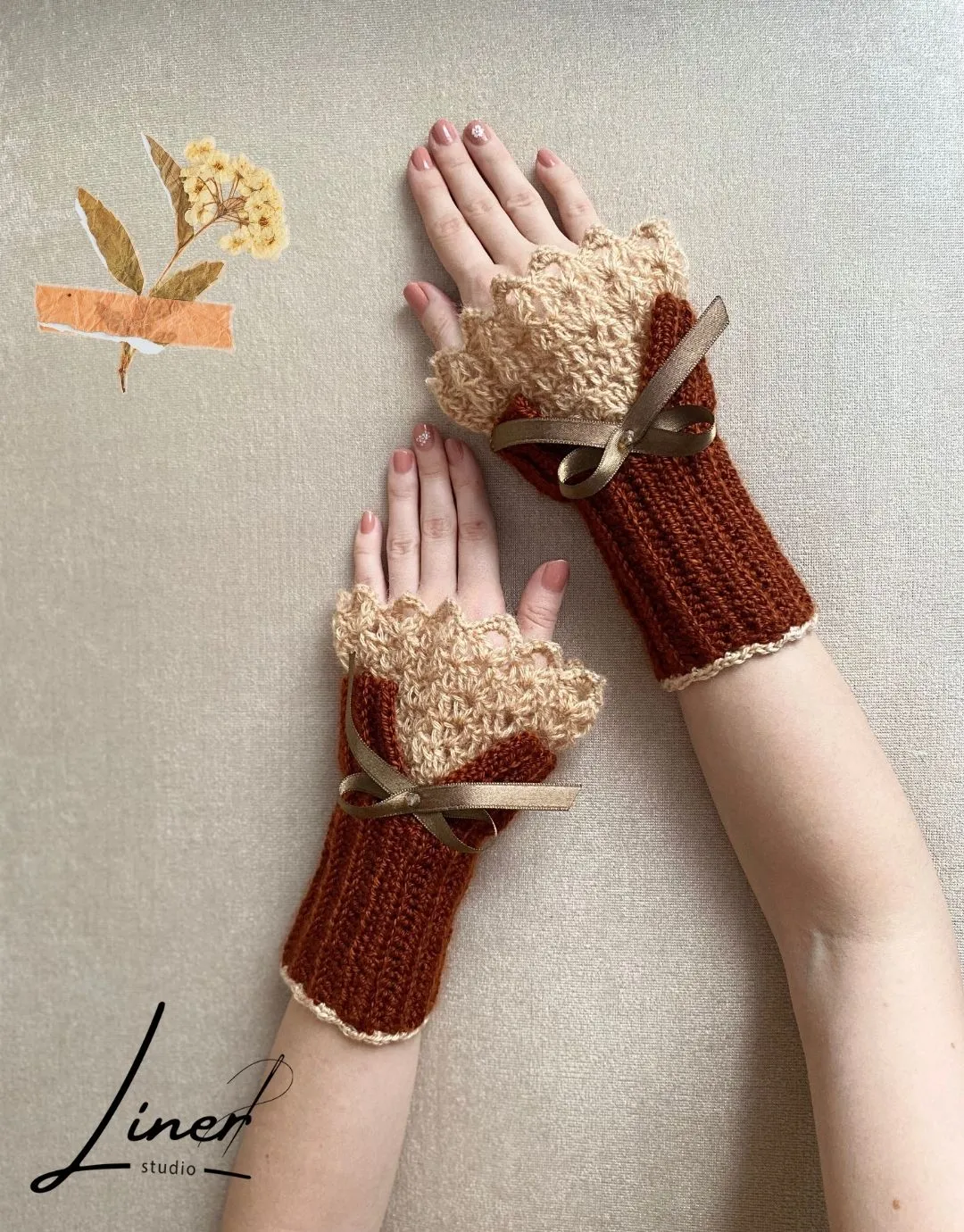 Liner Sepya Vintage Kolluk/Eldiven-El Yapımı