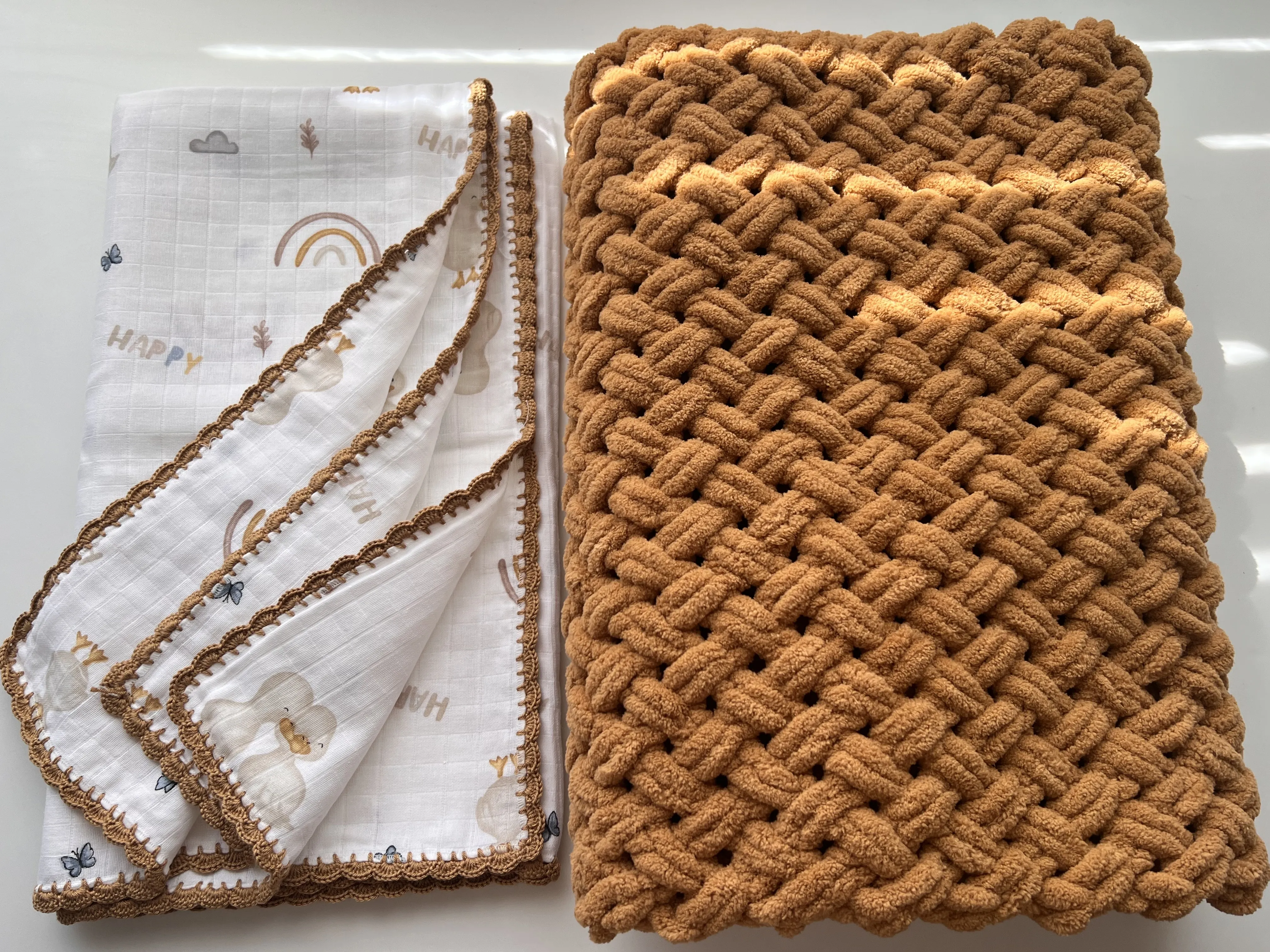 El Yapımı Puffy  Battaniyesi ve Müslin Bebek Battaniyesi