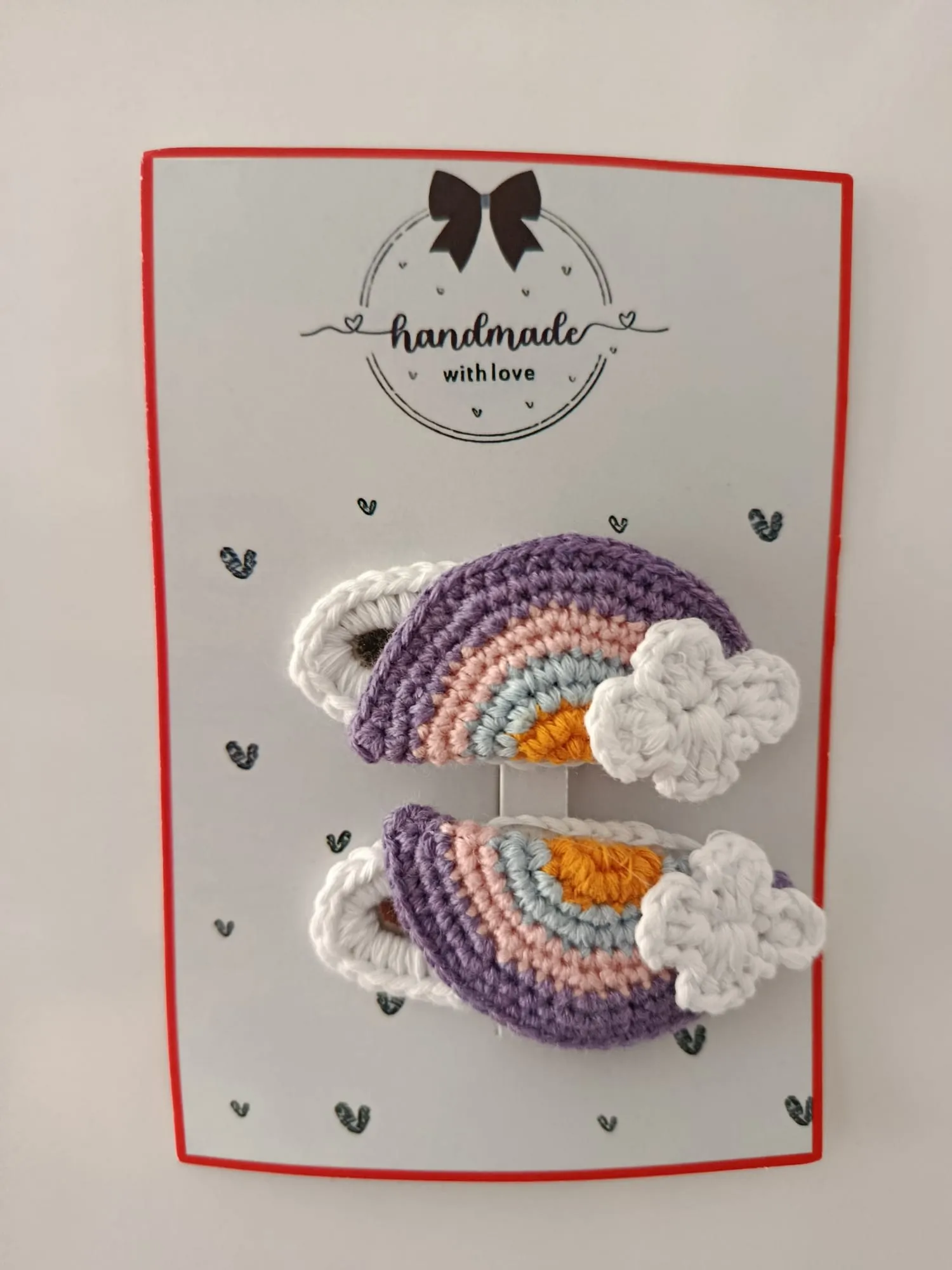 El Yapımı Mor Gökkuşağı Figürlü Toka (2’li Set)