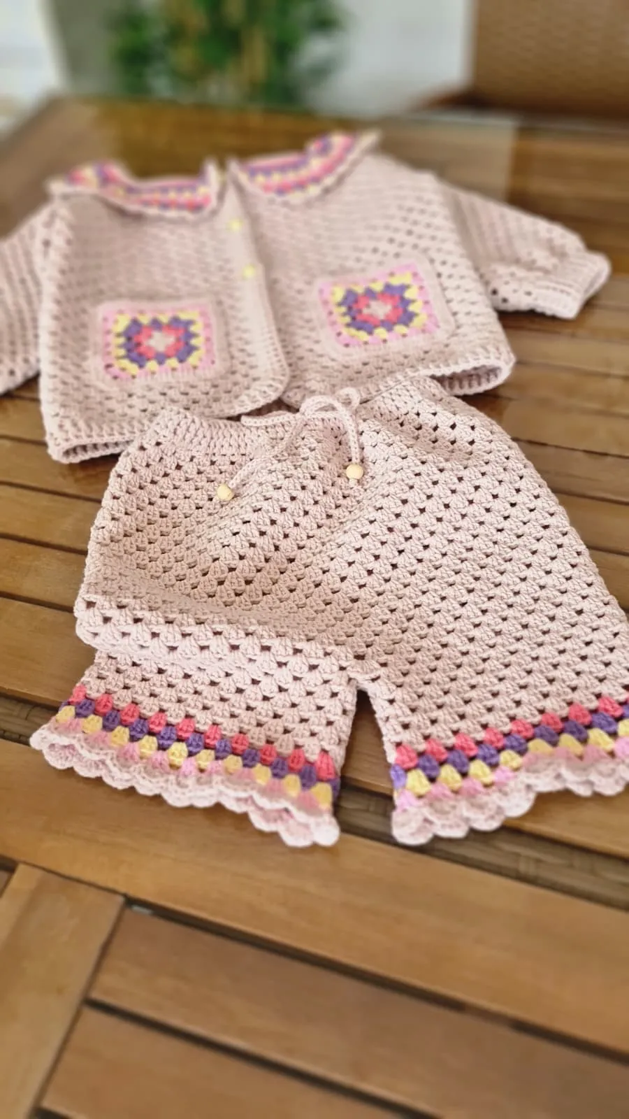 El Örgüsü Bebek Takımı 1-2 Yaş | Cotton İp ile Hazırlanmış Ceket ve Pantolon