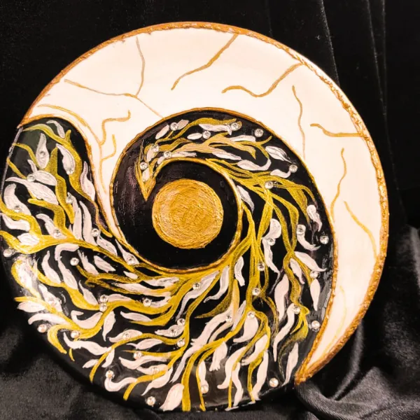 El Boyama Siyah Gold Taşlı Dekoratif Tabak