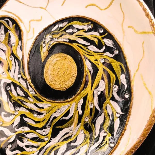El Boyama Siyah Gold Taşlı Dekoratif Tabak