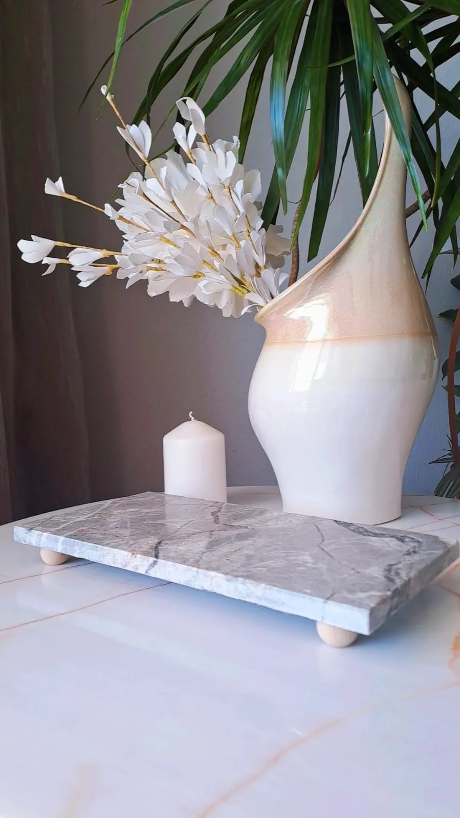 15x30 Mermer Sunumluk – Tepsi – Dekor – Kesme Tahtası  Gri Renk Siyah Çizgi