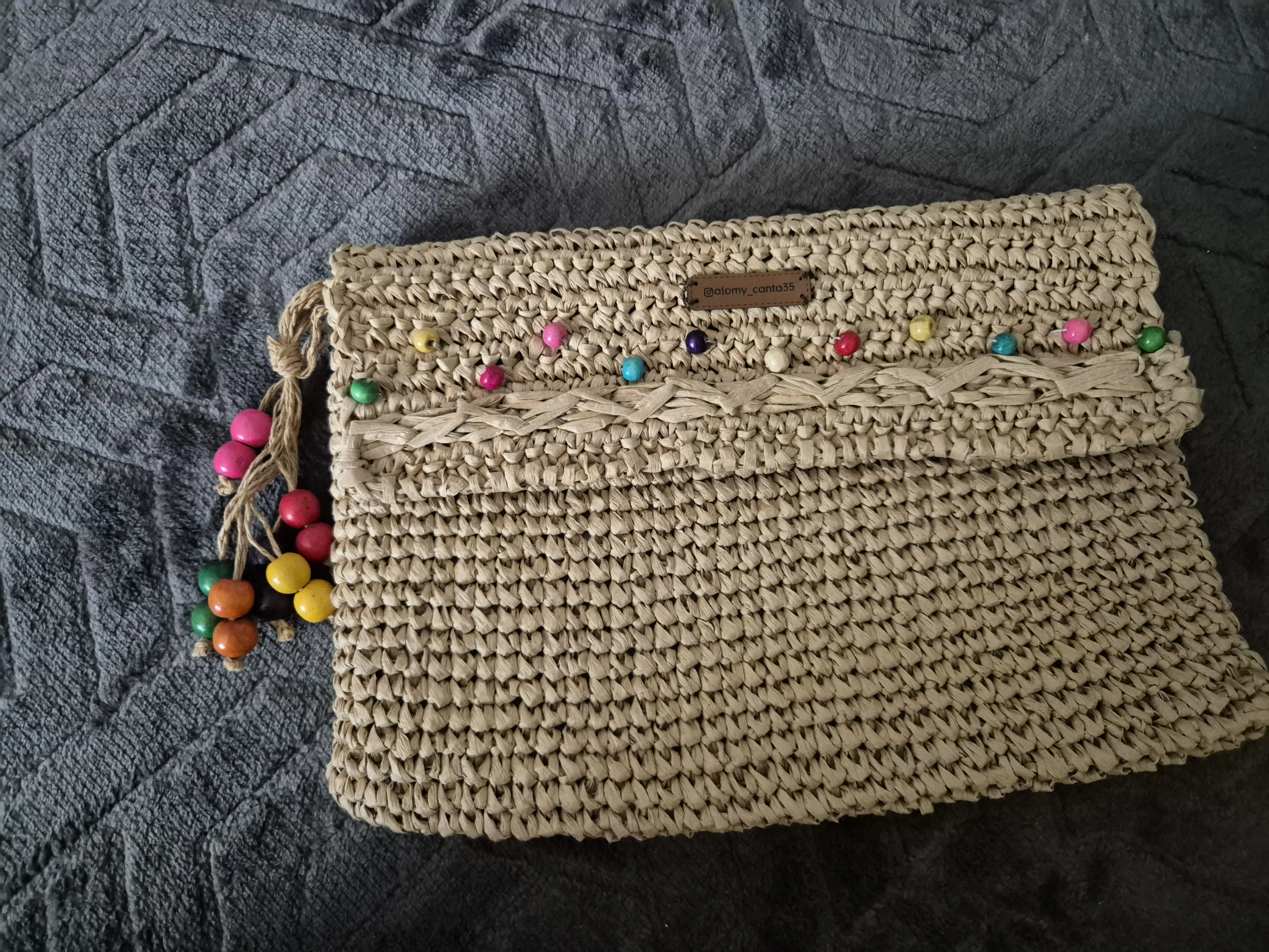 El Yapımı Renkli Boncuklu Hasır Clutch Çanta
