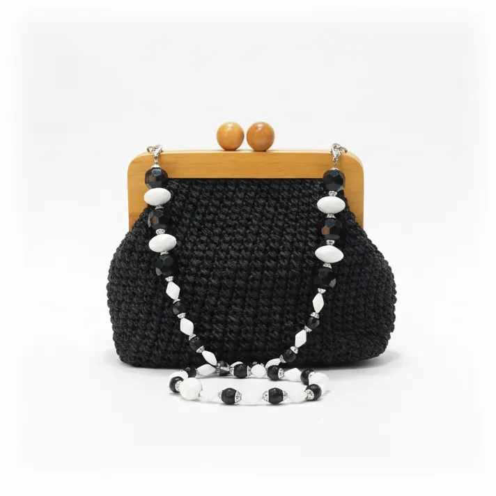 El İşi Siyah Örgü Boncuklu Çanta