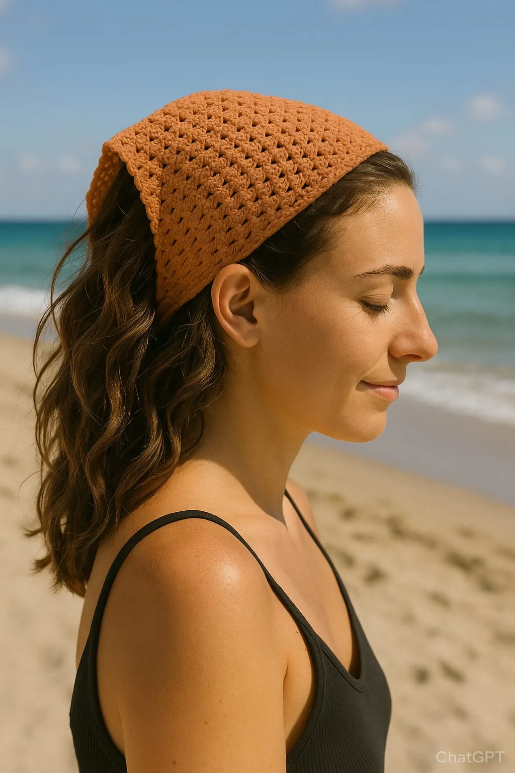 Kahverengi File Model Bandana El Yapımı Örgü Bandana