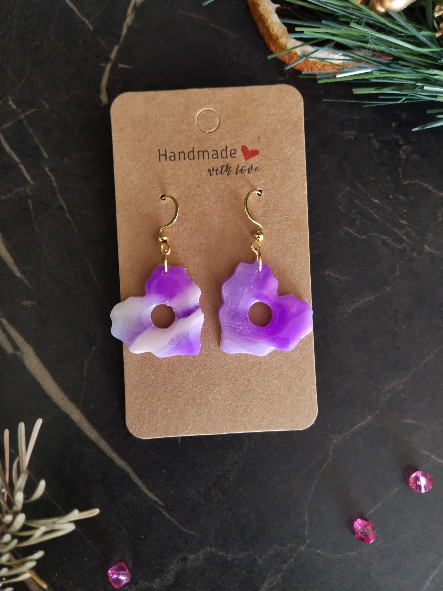 HEART MARBLE PATTERN PURPLE EARRING