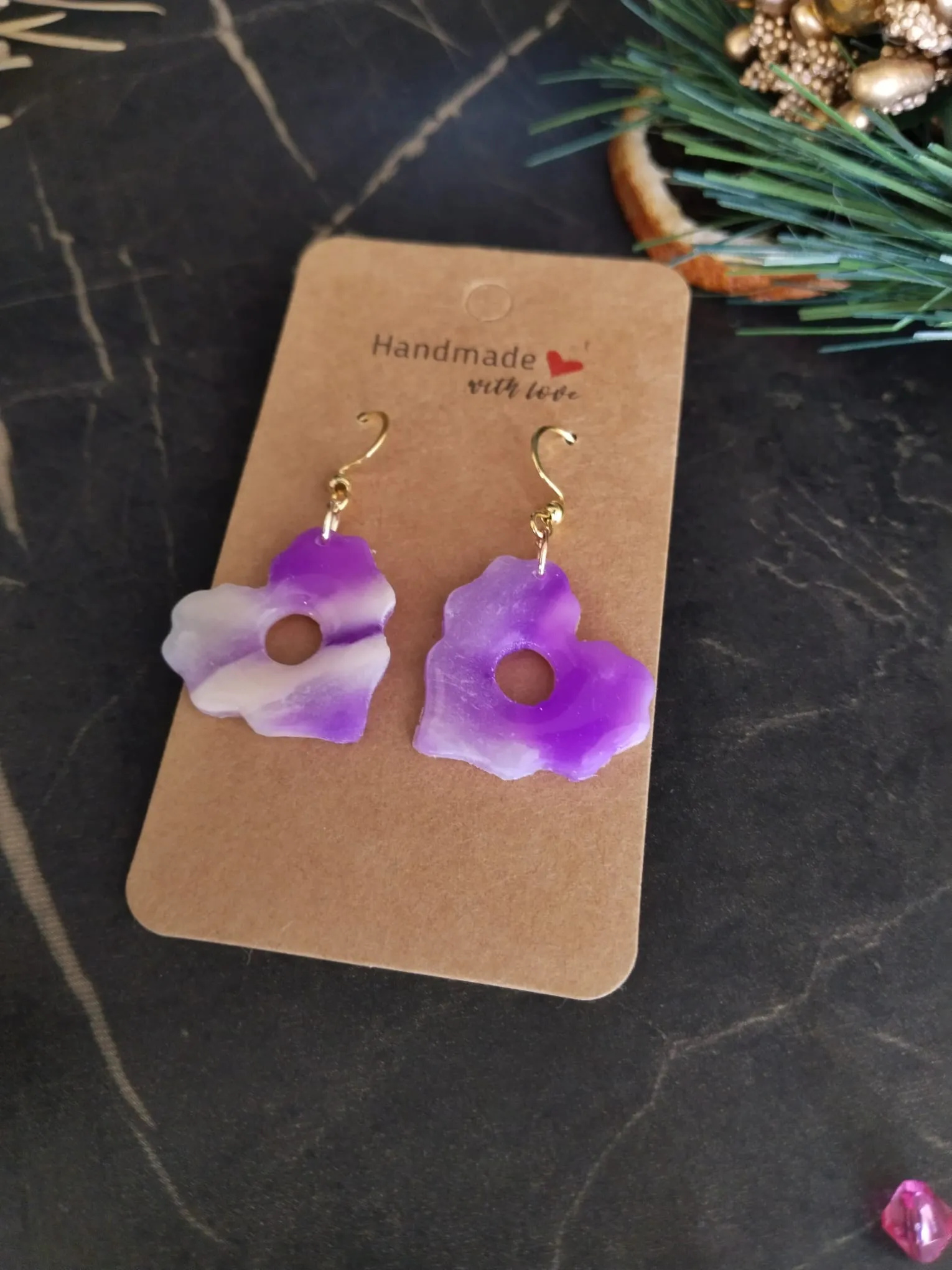 HEART MARBLE PATTERN PURPLE EARRING