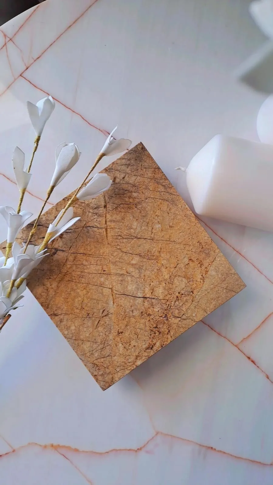 Mermer Sunumluk Tepsi Tabak Nihale 15x15 Kahverengi