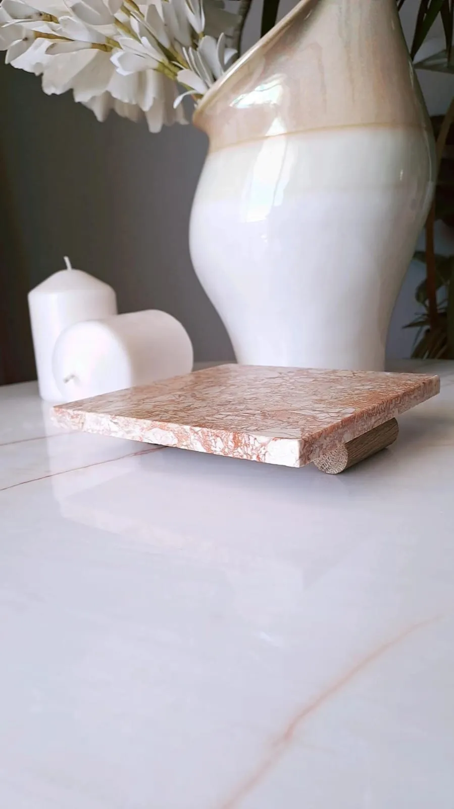 Mermer Sunumluk Tepsi Tabak Nihale 15x15 Bej Tabanlı Pembeli