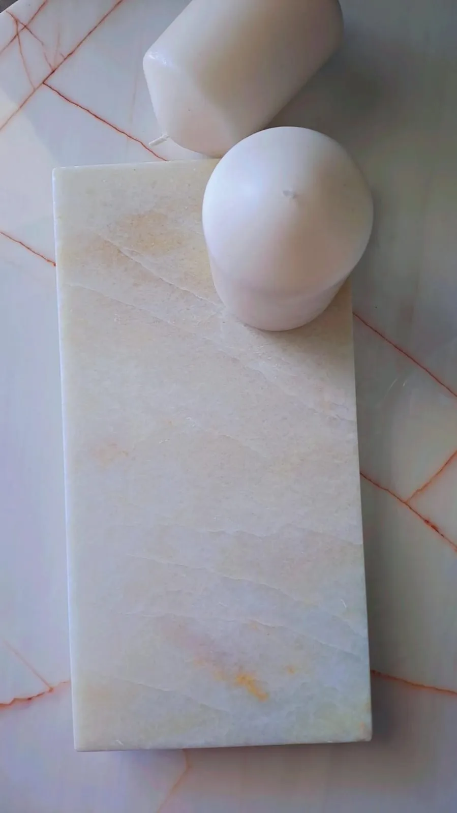 Mermer Sunumluk Tepsi Tabak Nihale 15x30 Beyaz Sarılı