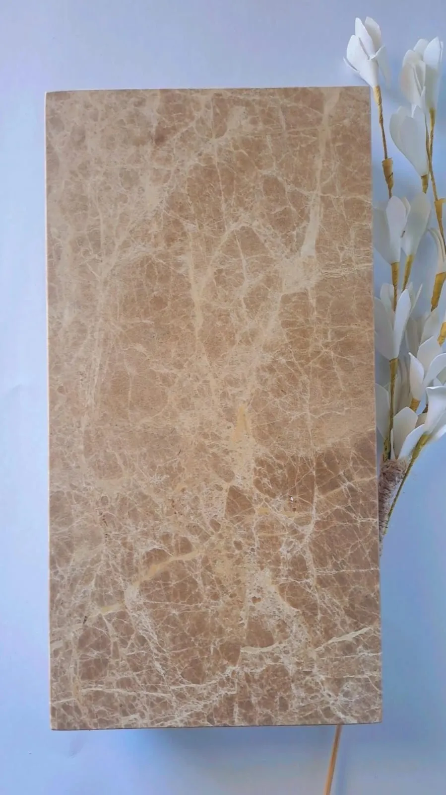 Mermer Sunumluk Tepsi Tabak Nihale 15x30 Kahverengi Damarlı