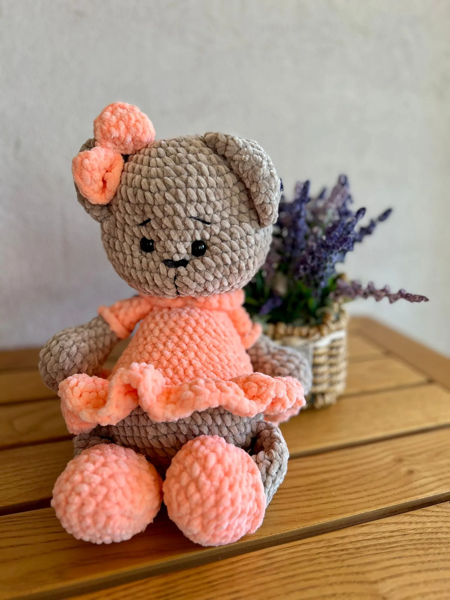 El Yapımı Amigurumi Pembe Elbiseli Ayıcık Oyuncak