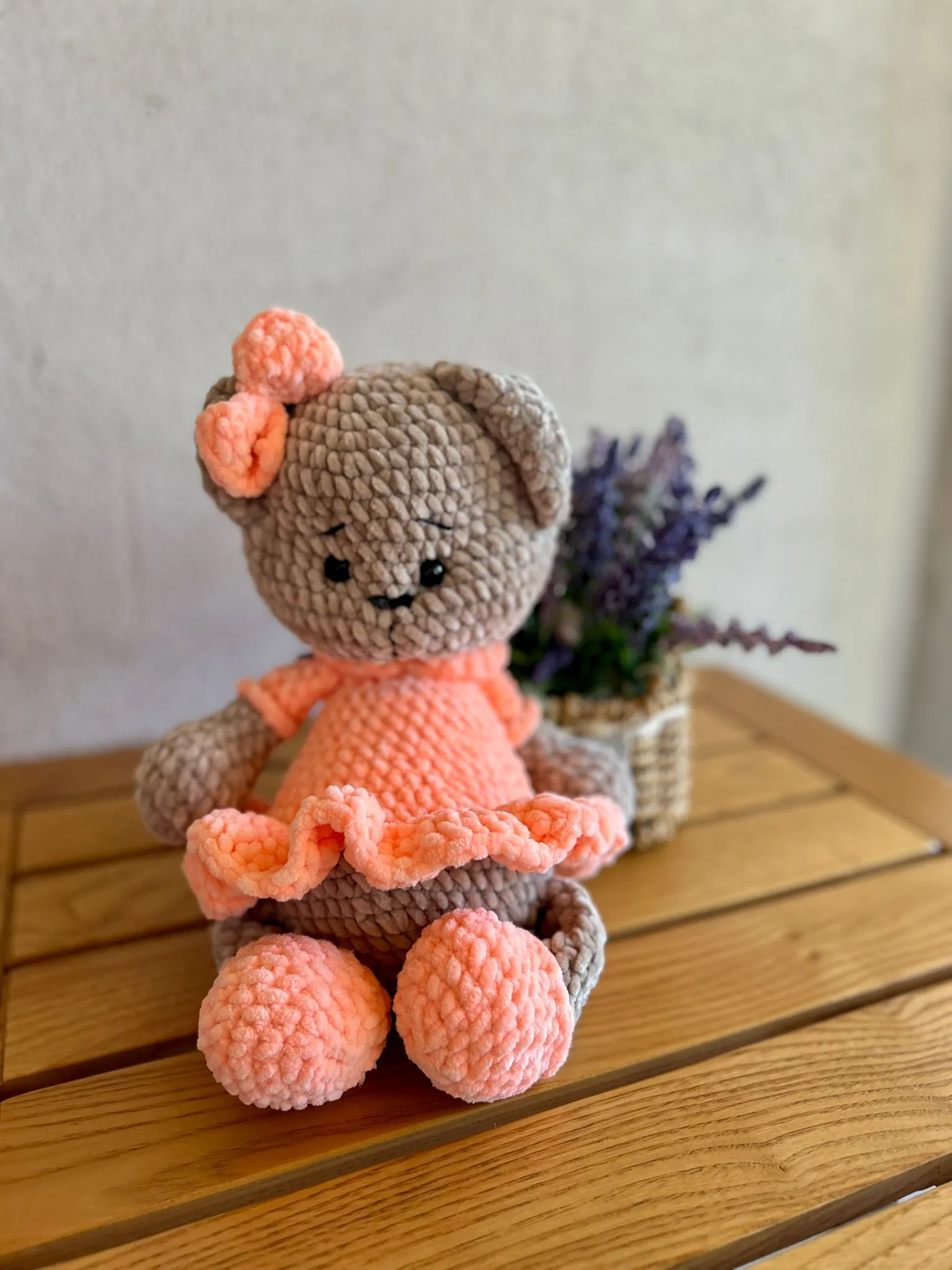 El Yapımı Amigurumi Pembe Elbiseli Ayıcık Oyuncak