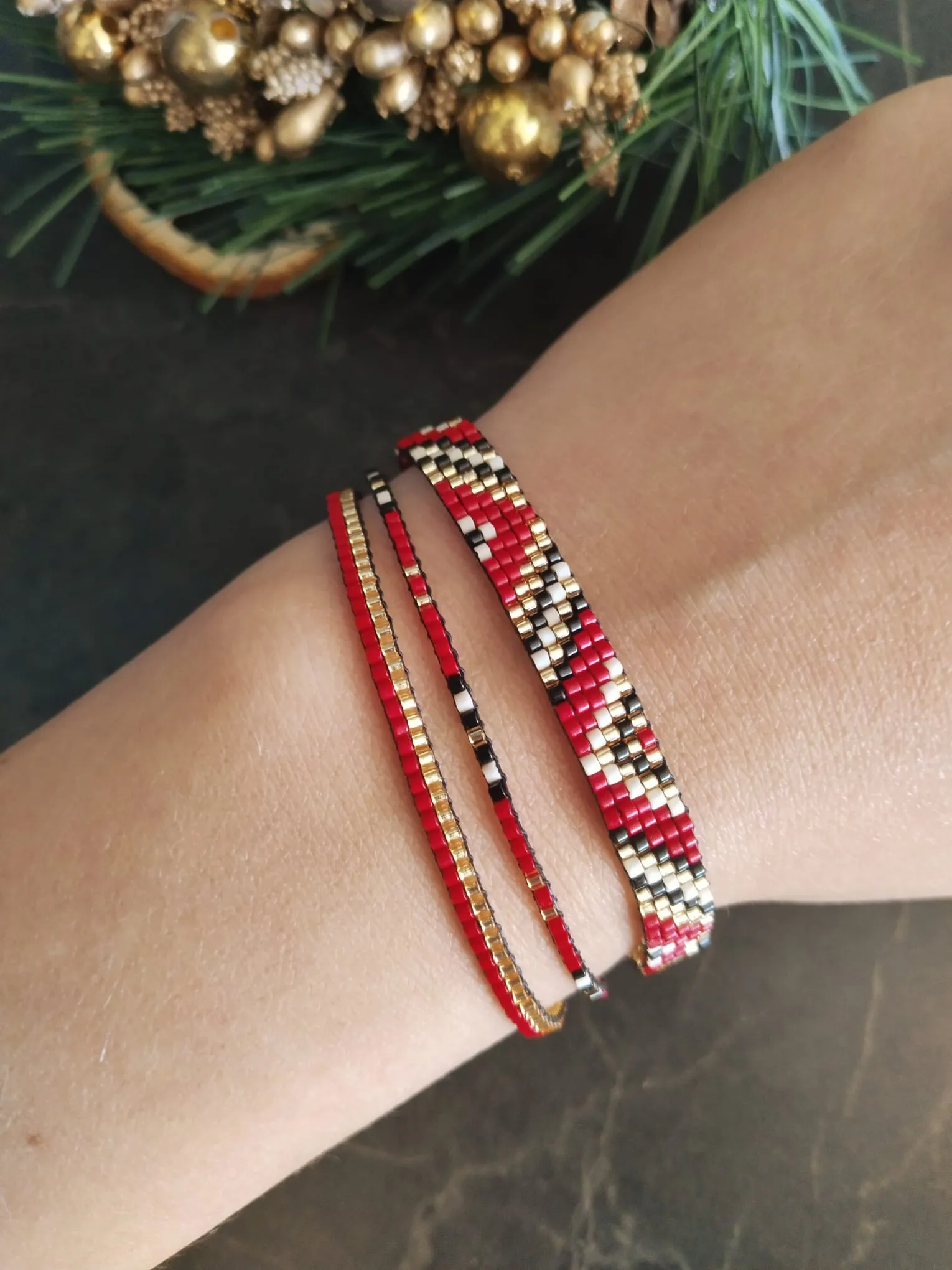 Red Geometric Pattern Design Miyuki Bracelet