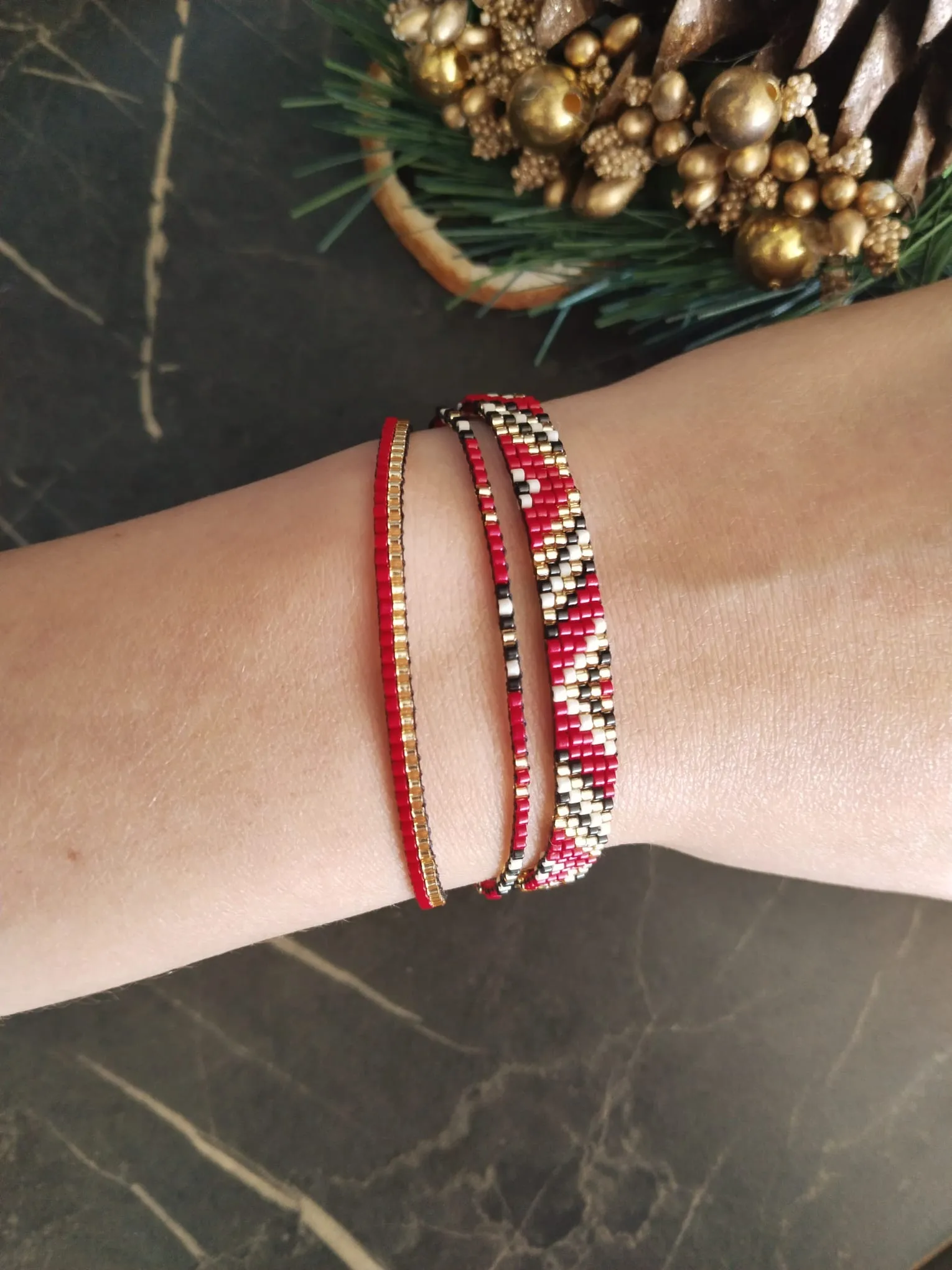 Red Geometric Pattern Design Miyuki Bracelet