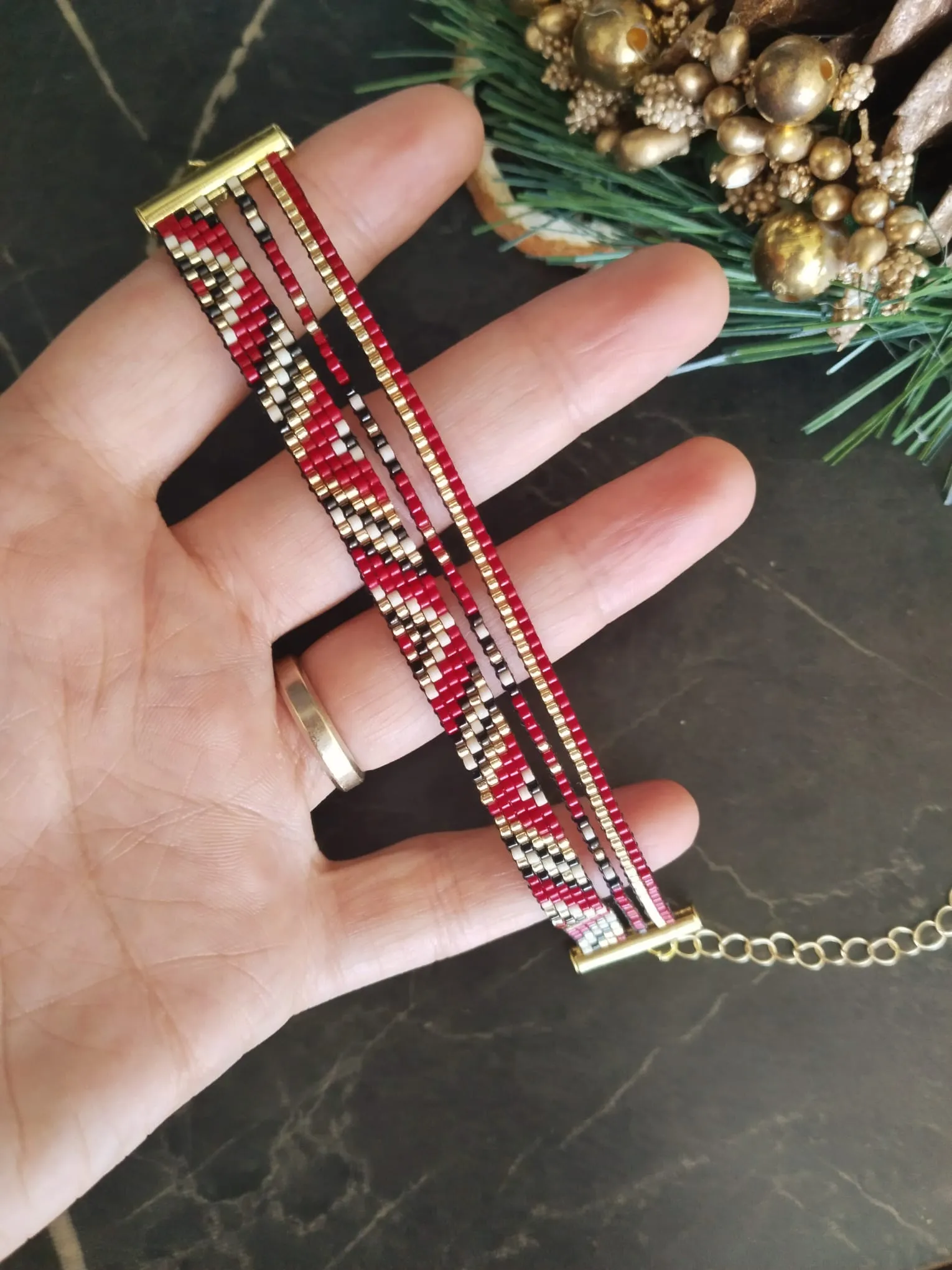 Red Geometric Pattern Design Miyuki Bracelet