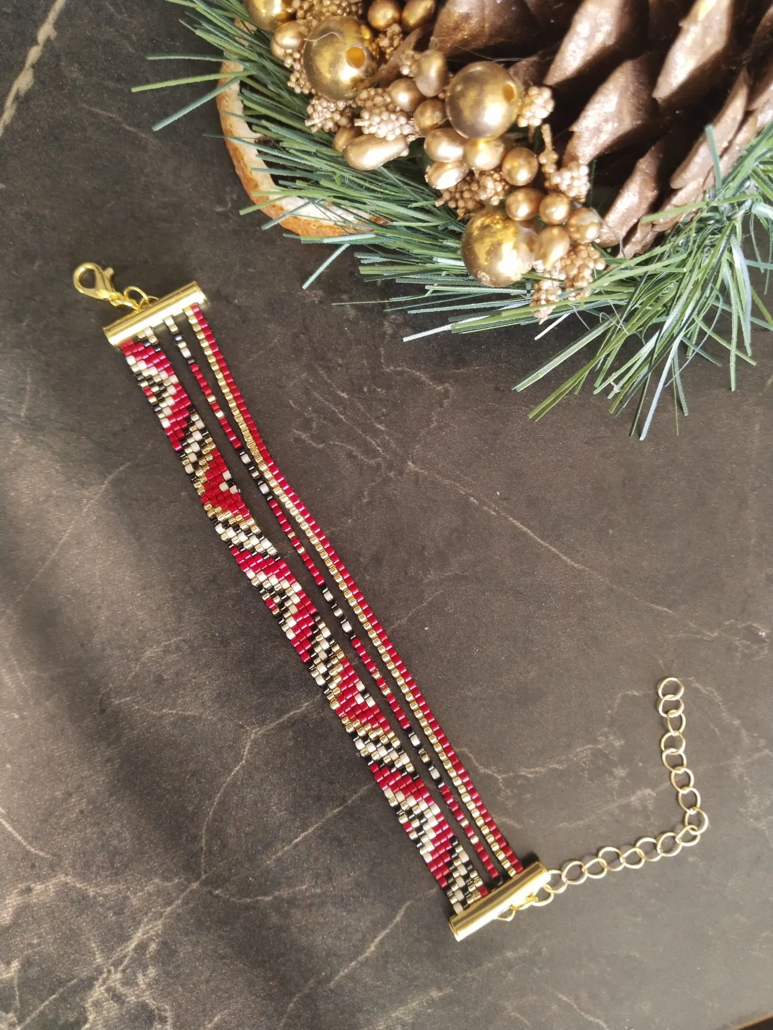 Red Geometric Pattern Design Miyuki Bracelet