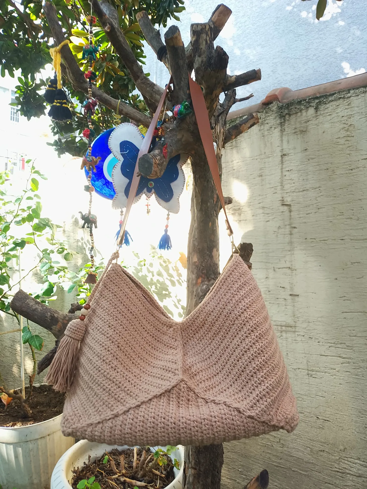 El Örgüsü Büyük Boy Clutch Çanta - Bohem Tarzı Tığ İşi Omuz Çantası