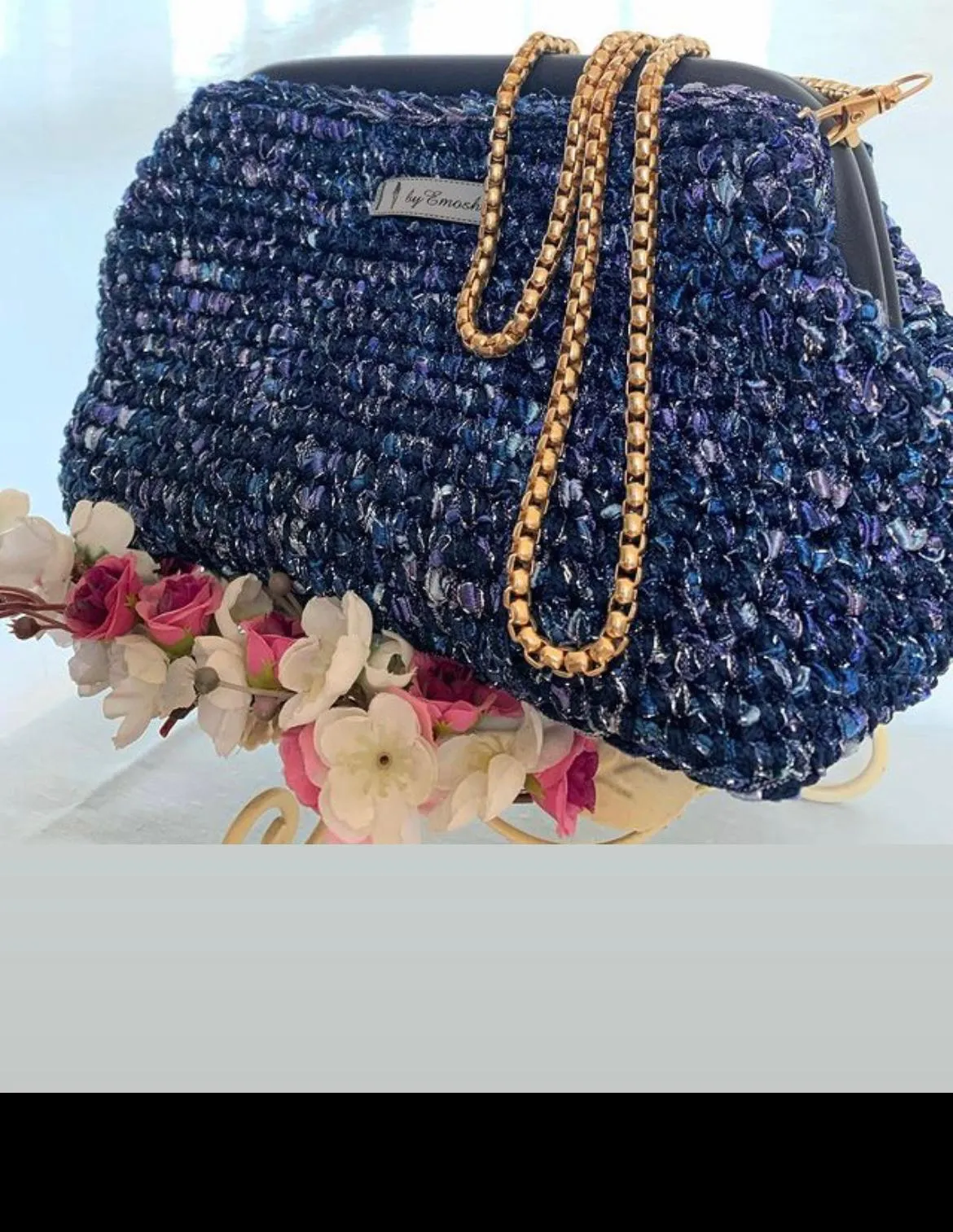 Hand Knitted Blue Chain Shoulder Bag - Stylish Design and Special Craftsmanship