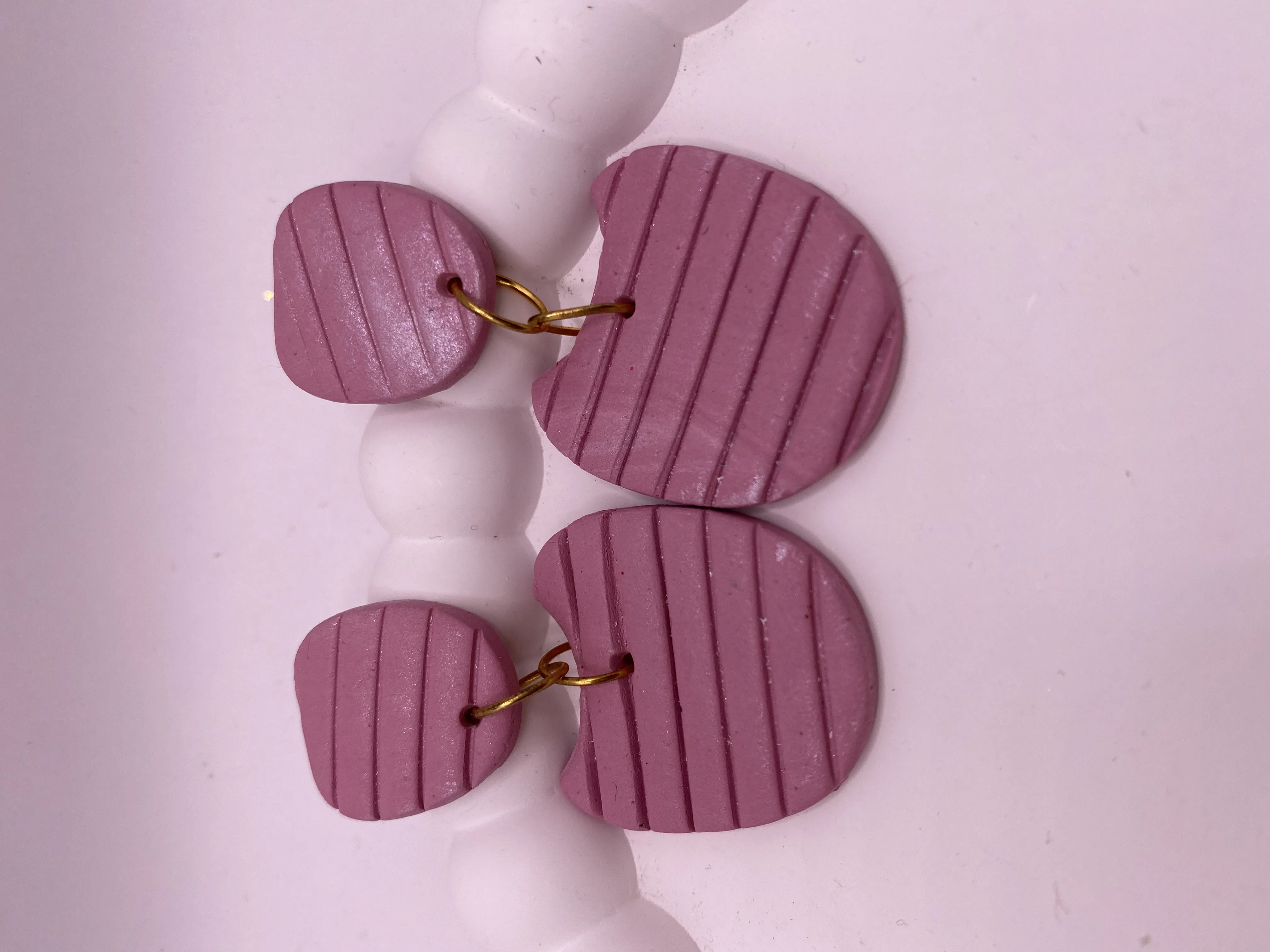 Pink Polymer Clay Handmade Earrings - Striped Design, Modern and Stylish