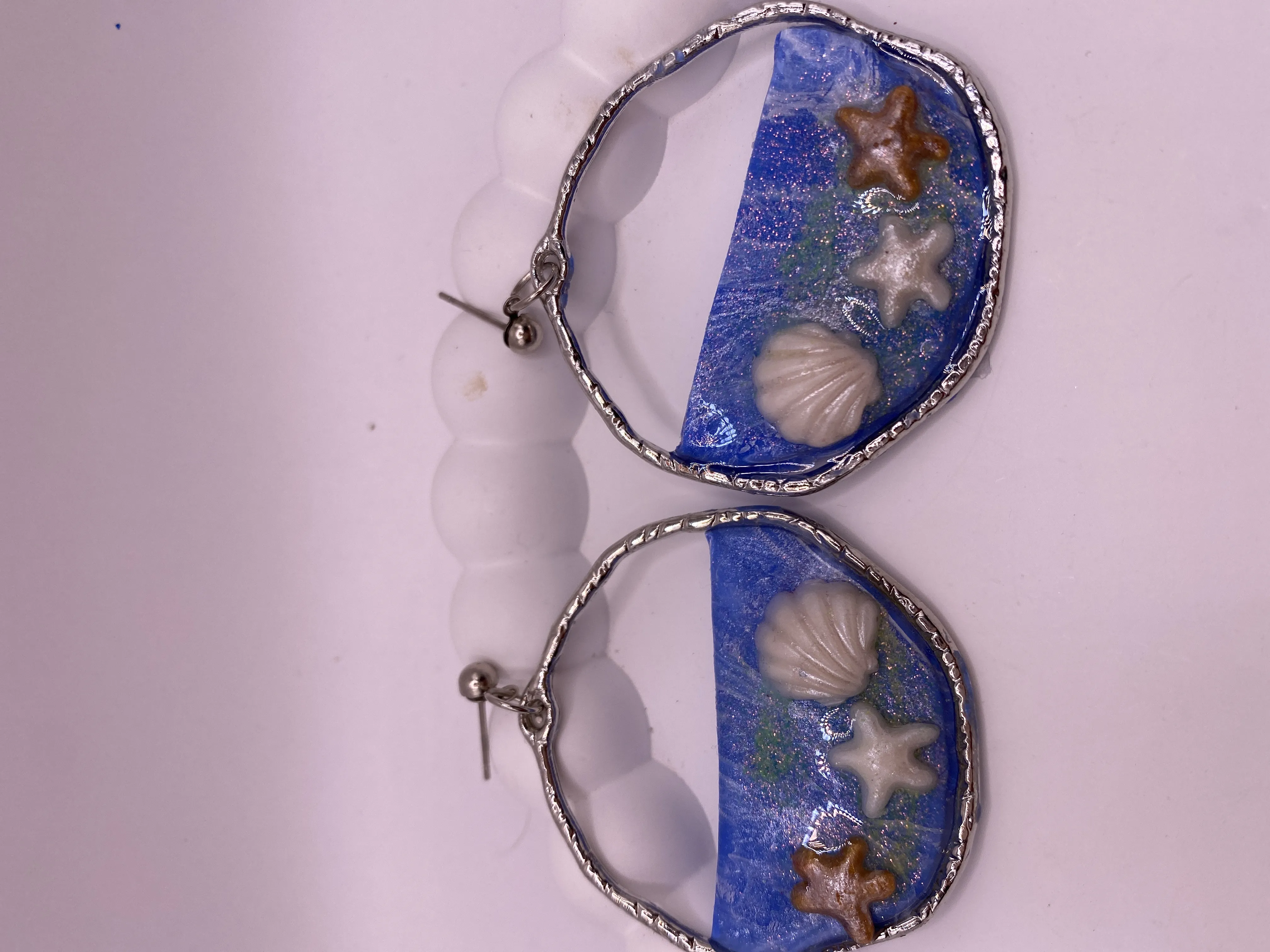 Handmade Seashell and Starfish Blue Resin Earrings - Breezes from the Sea