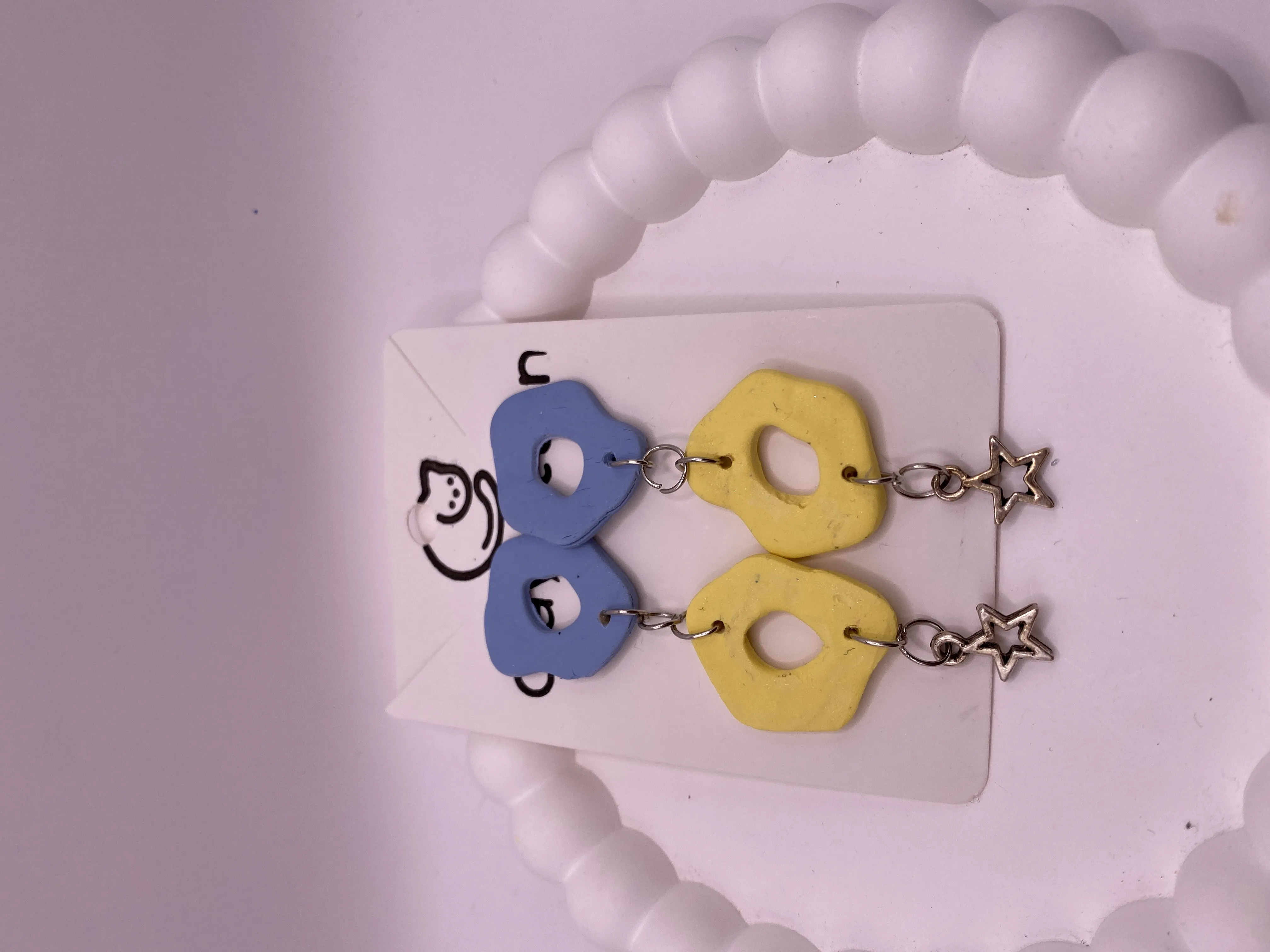 Blue and Yellow Colored Star Detailed Handmade Polymer Clay Earring
