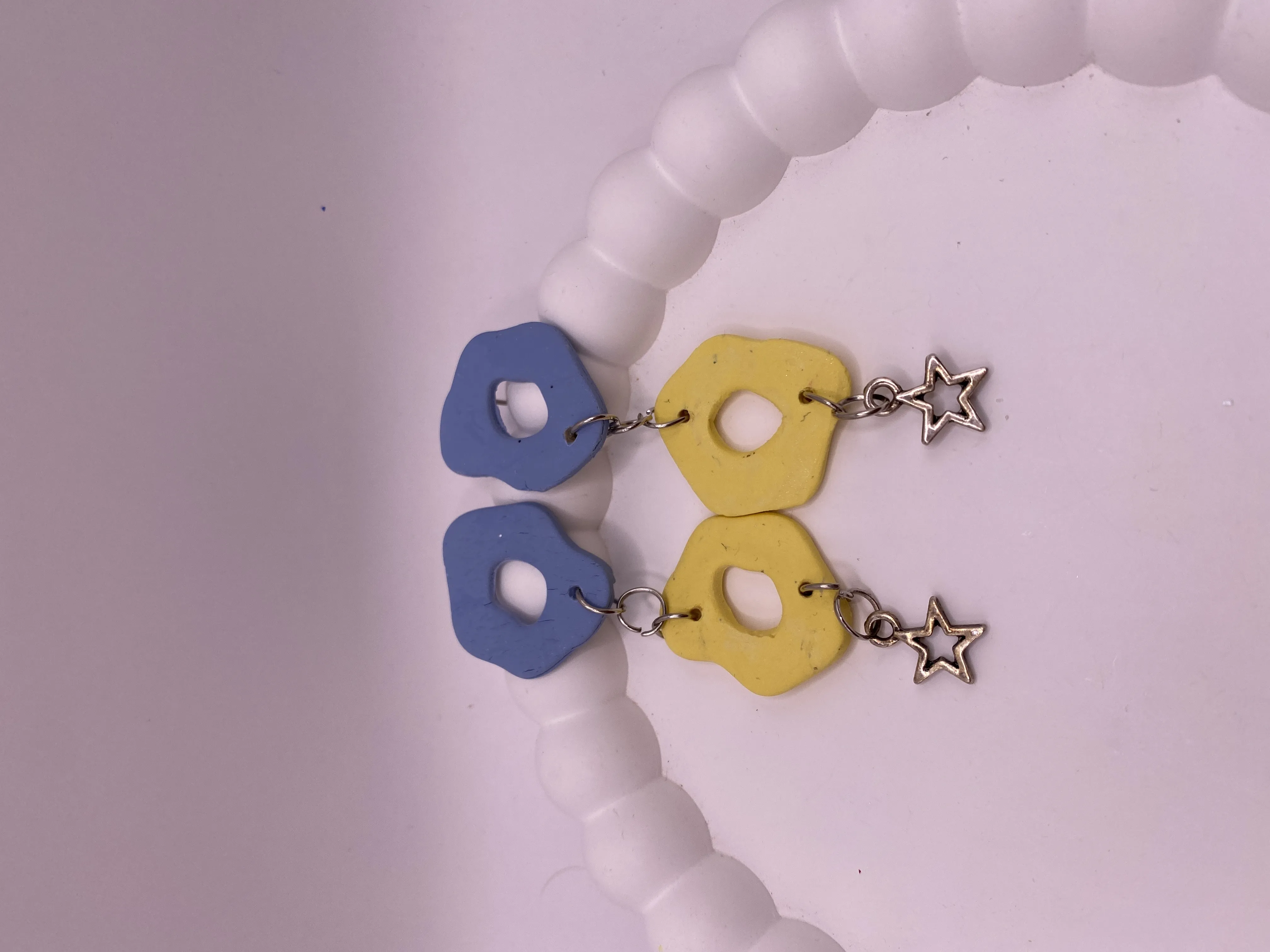 Blue and Yellow Colored Star Detailed Handmade Polymer Clay Earring