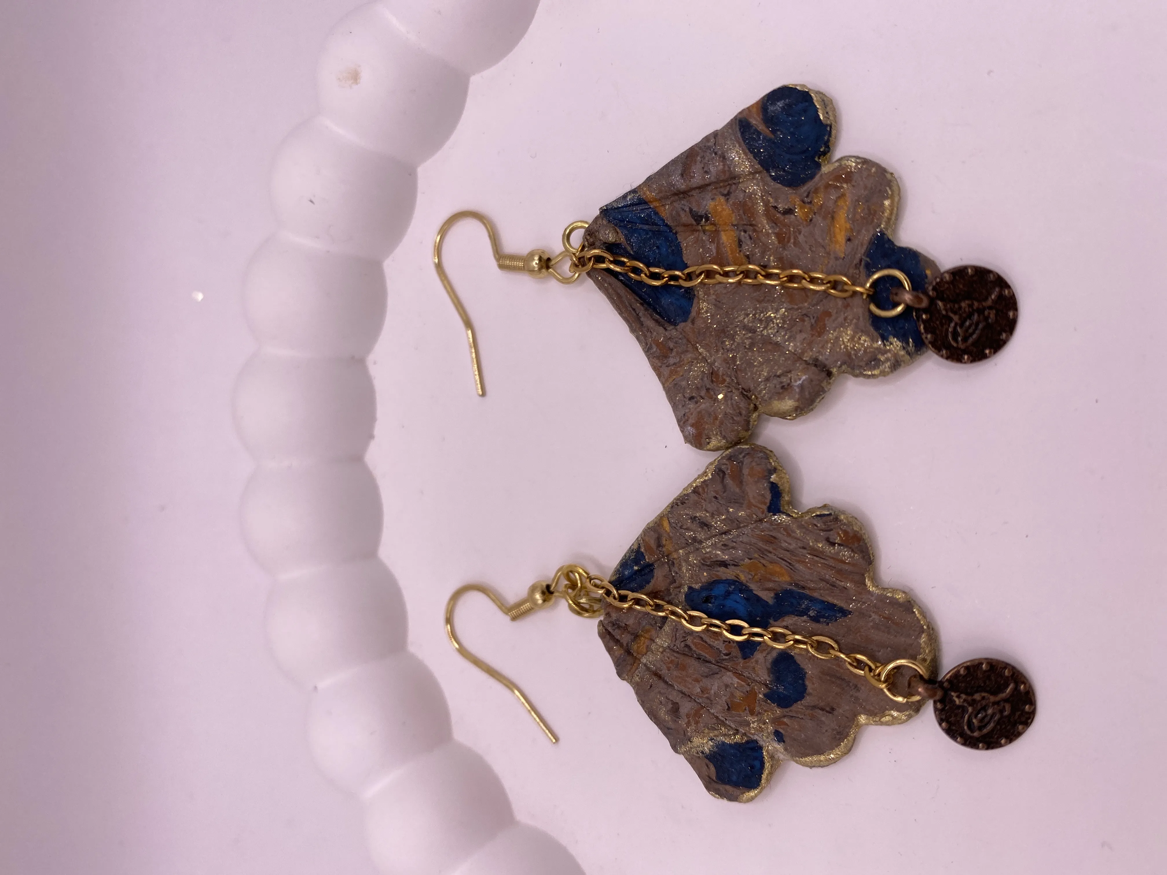 Handmade Polymer Clay Bridal Earring - Special Design with Gold Chain Detail
