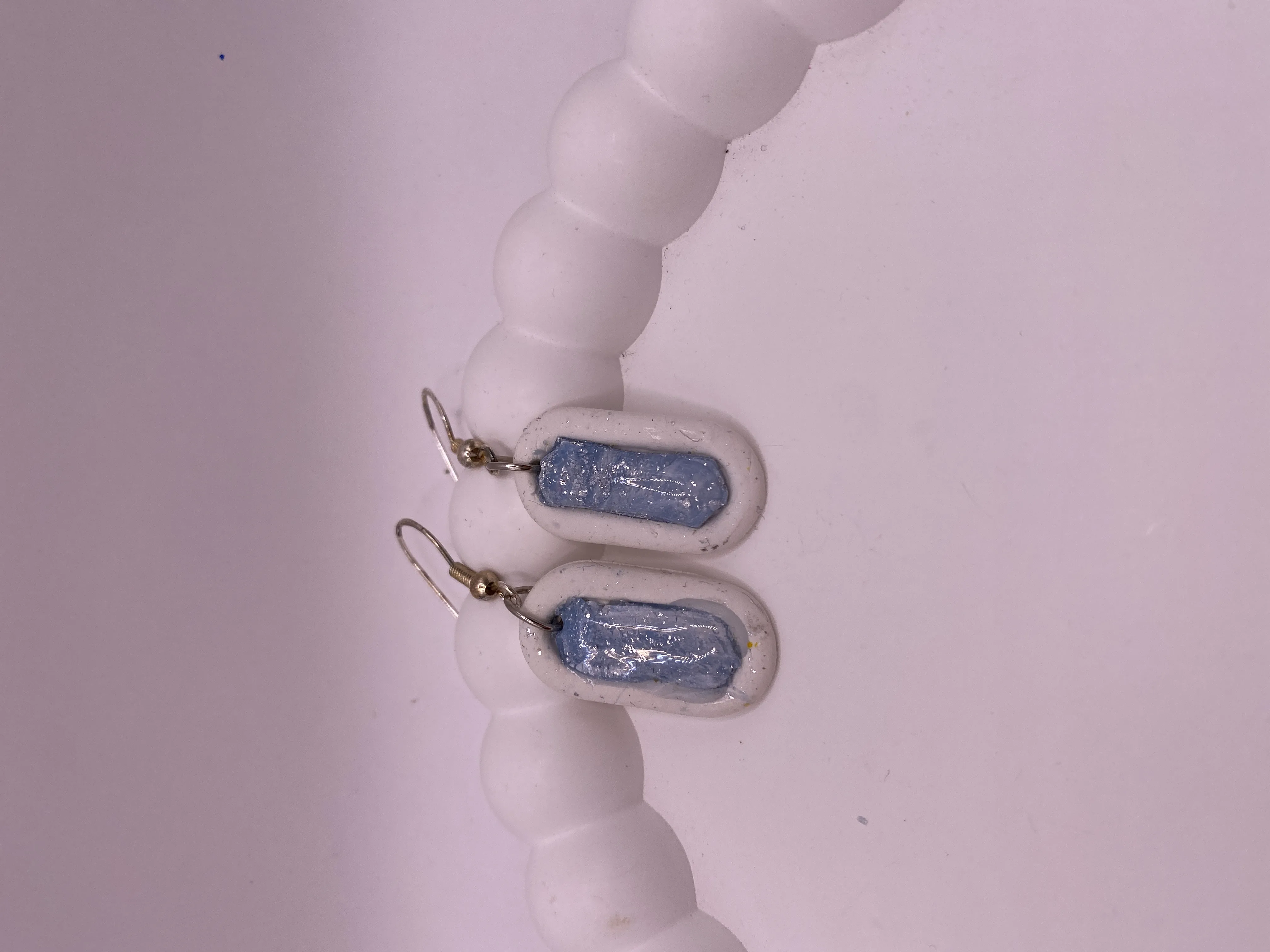 Handmade Blue Resin Detailed White Ceramic Earring - Stylish and Unique Design